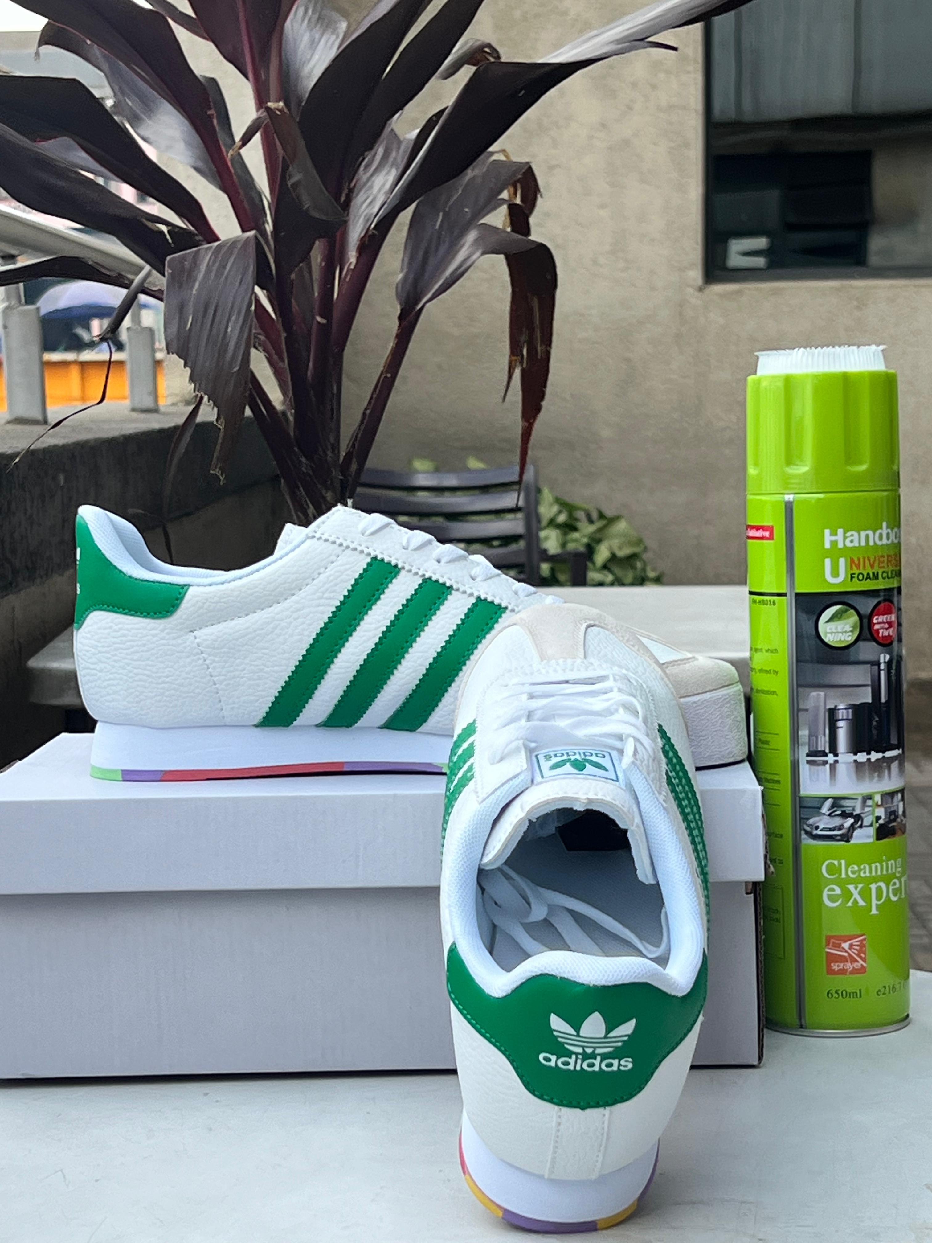 Adidas Samoa Sneakers for Men - White & Green Stripes Casual Shoes for Running, Walking & Gym Workouts