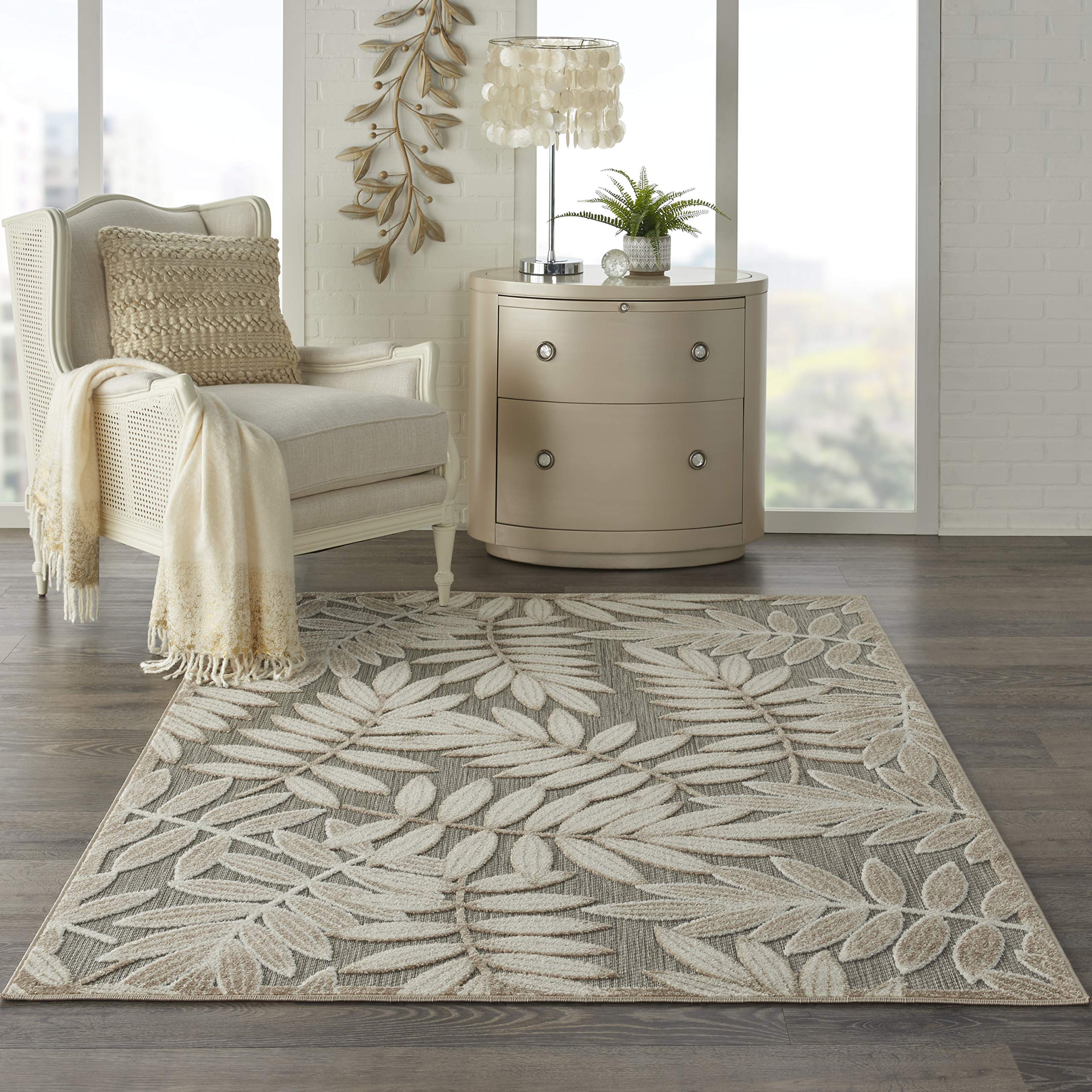 Nourison Aloha 6' x 9' Indoor Outdoor Area Rug - Natural Fiber, Easy Clean, Non-Shedding for Living Room, Bedroom, Dining Room | Perfect for Patio, Deck & Backyard Decor