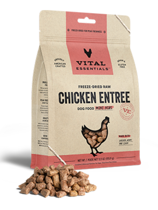 Vital Essentials Freeze Dried Raw Chicken Mini Nibs Grain-Free Dog Food - High Protein Natural Treats for Small Dogs, Puppies & Training Rewards