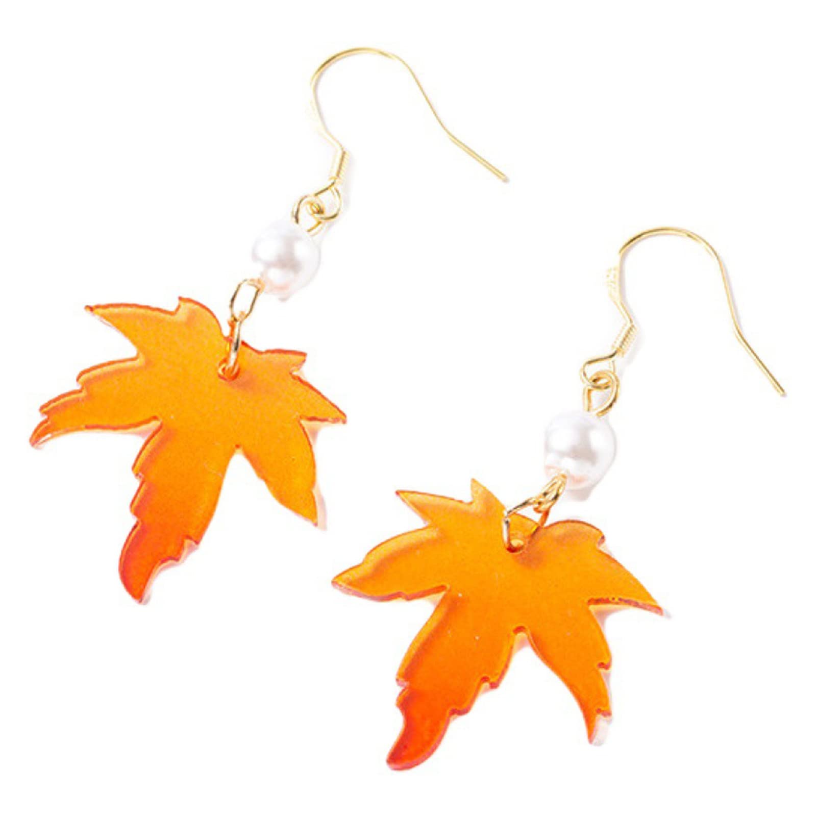 Faux Pearl Drop Earrings with Chain Tassel and Maple Leaf Design - Orange Dangle Hook Earrings for Women | Elegant Jewelry Gift for Party, Wedding, Date Night & Special Occasions