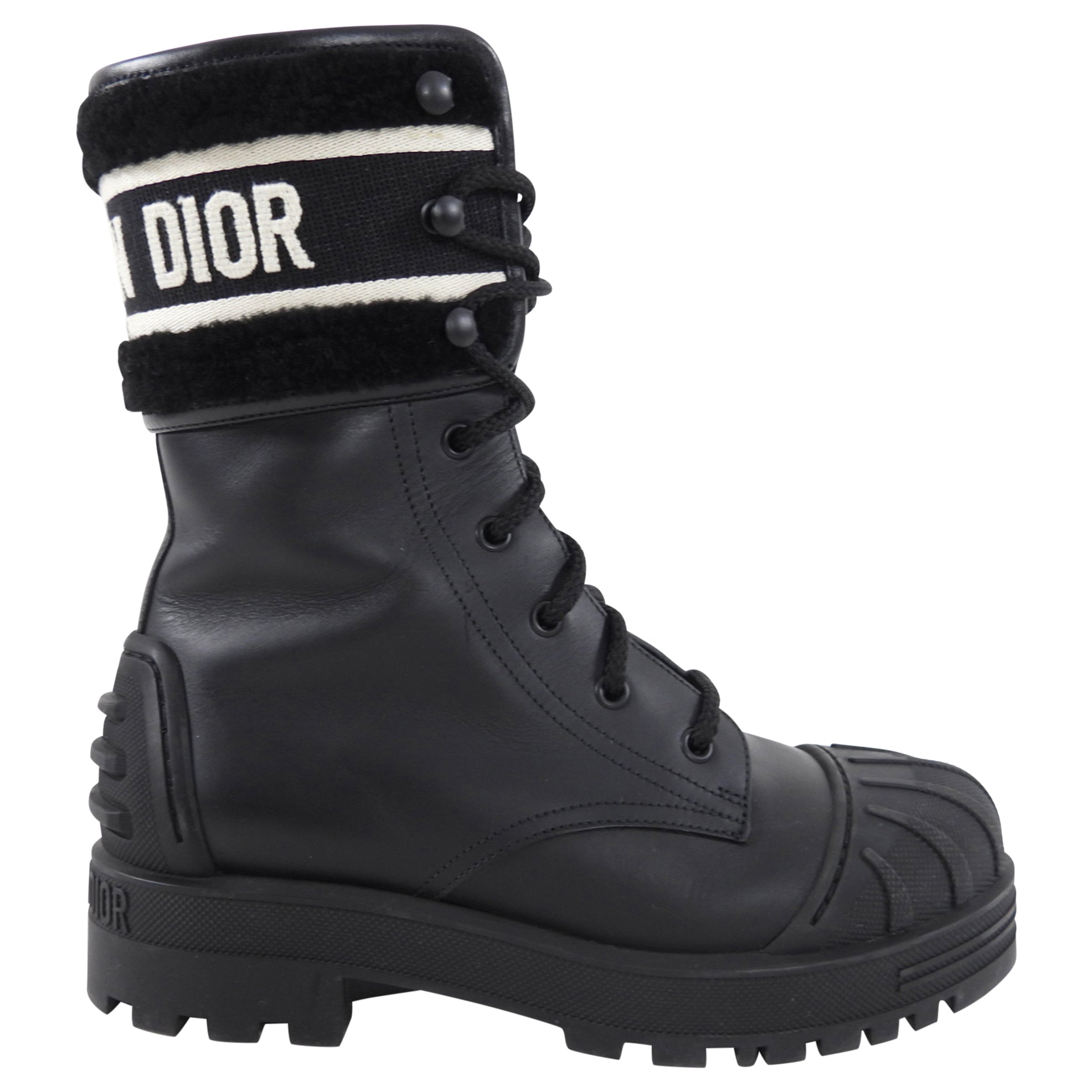 Christian Dior D Major Black & White Shearling Ankle Boots - Women's Luxury Winter Fashion Shoes for Casual Outings & Evening Events