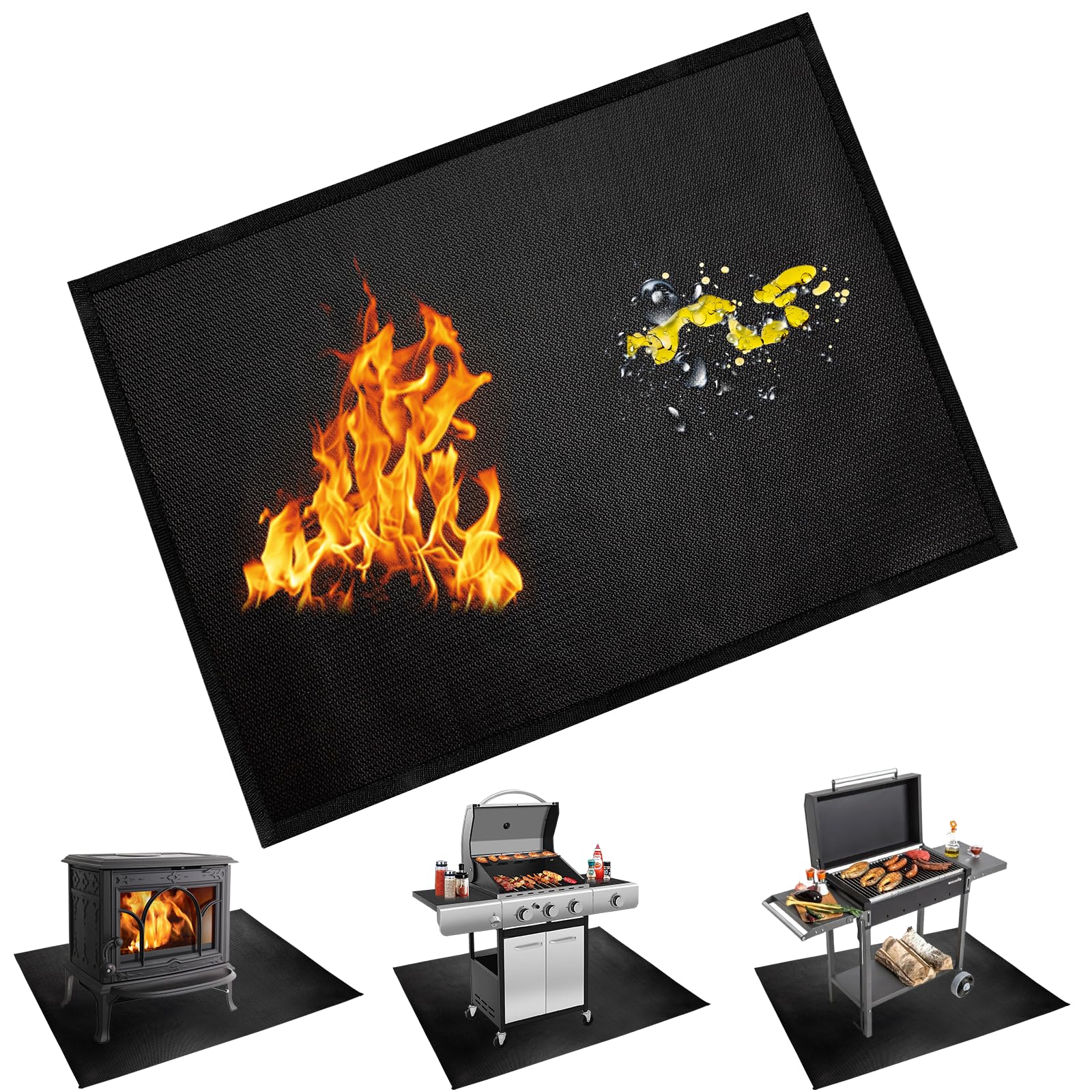 Under Grill Mats for Outdoor Blackstone Griddle - 36 X 48 Inch Reusable, Fireproof & Waterproof BBQ Grill Mat - Easy to Clean Deck, Patio & Fireplace Protector - Perfect for Camping, Tailgating & Backyard Cookouts