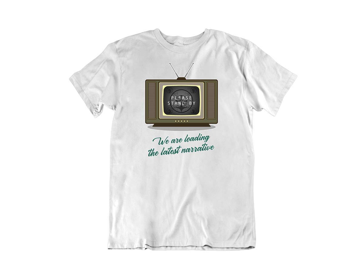 Funny 'Please Stand By' Pop Culture Political Novelty Cotton T-Shirt - Perfect for Casual Wear, Gifts & Political Humor Fans