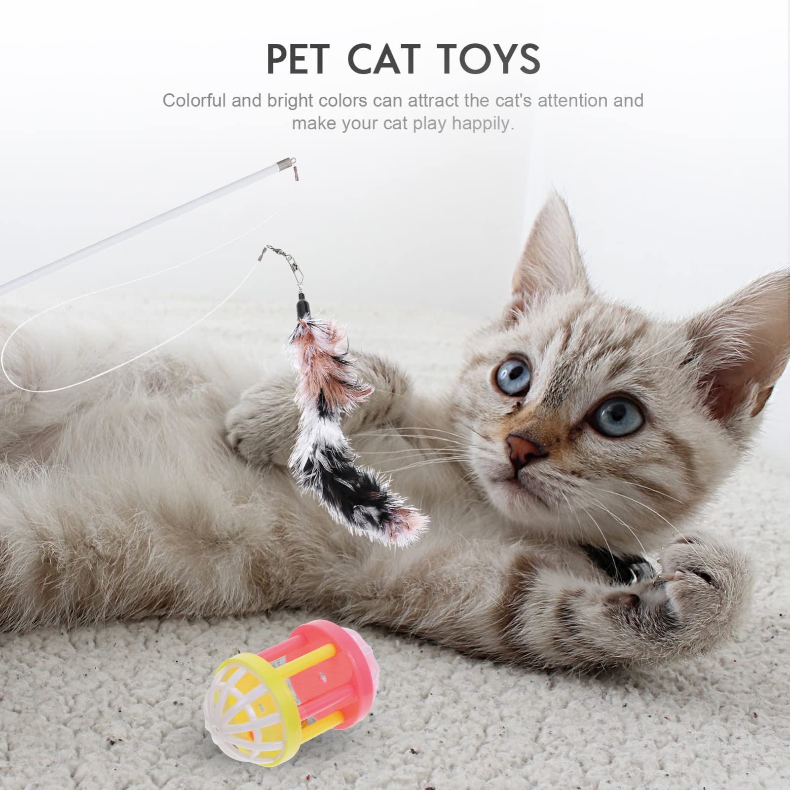 Mipcase 3-Piece Cat Teaser Wand Toy Set - Interactive Kitten Toys with Feathers for Indoor Play, Exercise & Bonding - Durable Cat Fishing Pole Toy for Playful Kittens & Adult Cats (Great for Boredom Relief & Training)