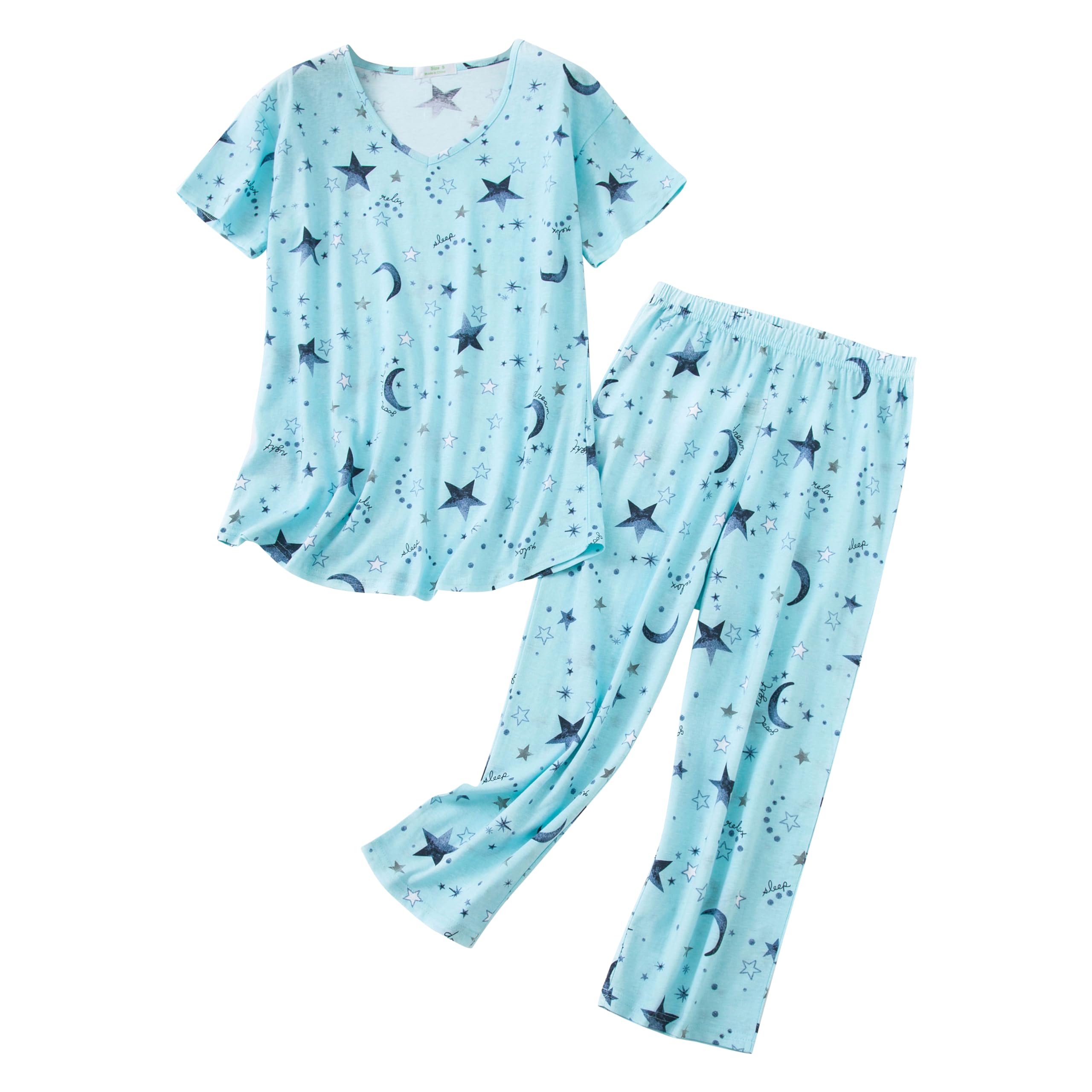 Inadays Women's Cotton Pajama Sets - Short Sleeve Top & Capri Pants 2-Piece Lounge Set | Soft Summer Sleepwear for Women | Perfect for Nighttime Comfort, Lounging & Vacation Wear