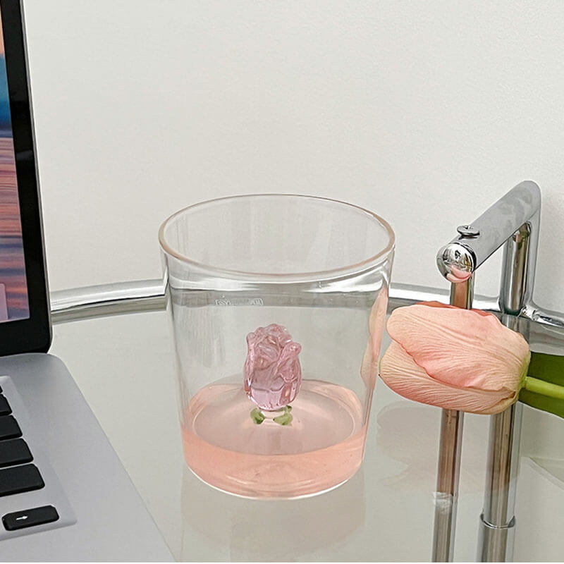 Elegant Rosebud Glass Cup - Premium Drinking Glass for Wine, Juice & Tea - Perfect for Home, Parties & Gifts