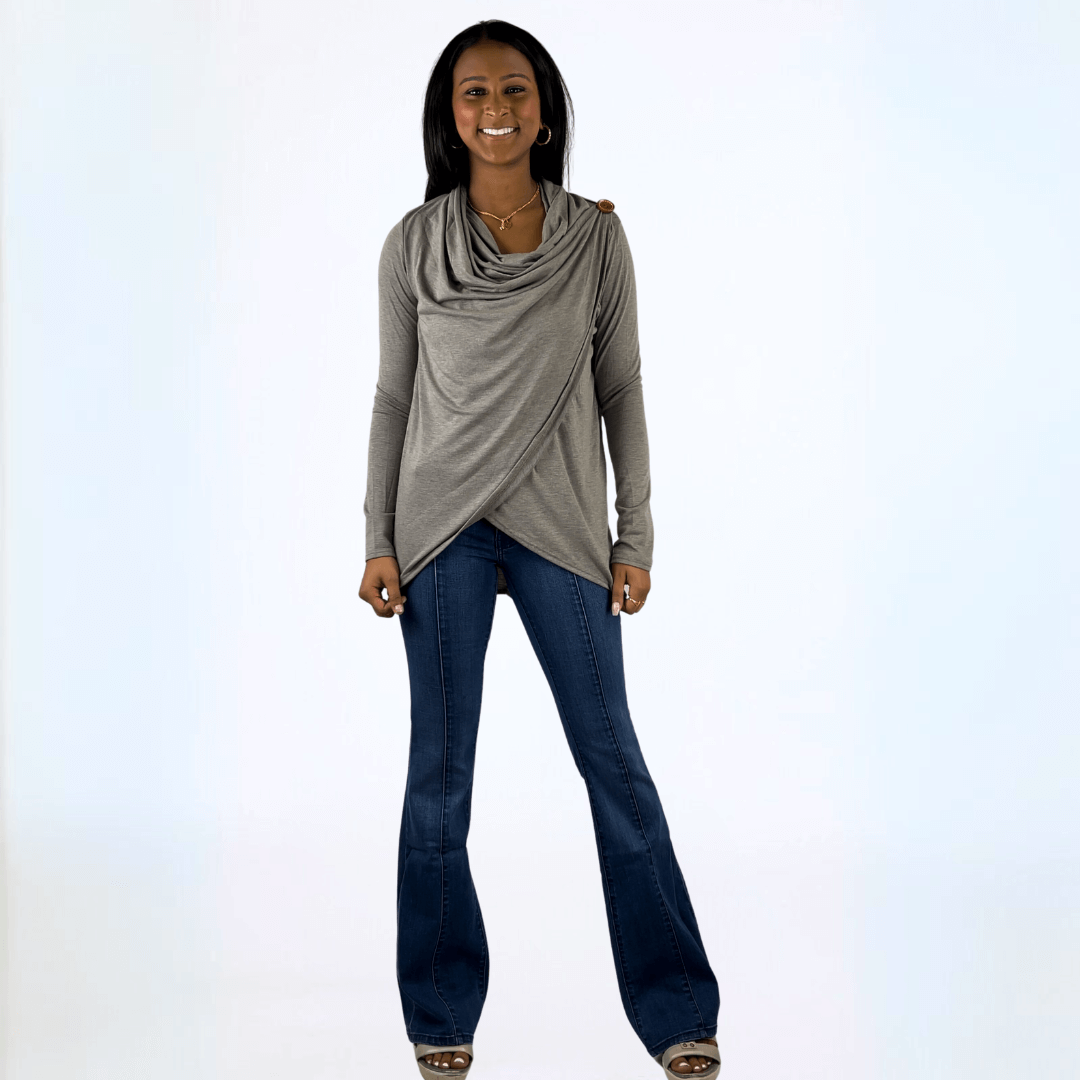 Stylish Cross Over Draped Cowl Neck Top - Premium Made in USA Women's Fashion Blouse for Work, Date Night & Special Occasions