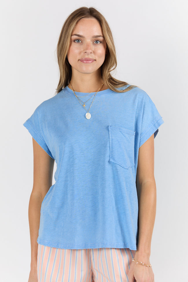 Soft Blue Knit Pocket T-Shirt for Men & Women | Comfortable Casual Wear | Perfect for Everyday Outfits, Weekend Relaxation & Layering