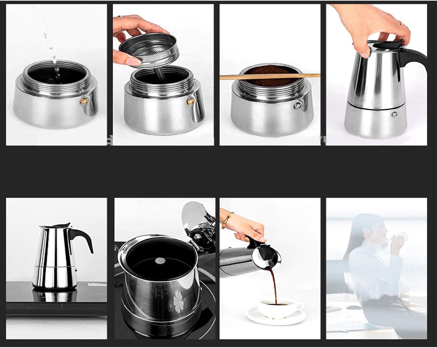 Stovetop Espresso Maker - 6 Cup (300ml) Stainless Steel Moka Pot | Classic Italian Coffee Maker for Home, Office & Camping | Perfect for Stovetop Brewing & Outdoor Adventures