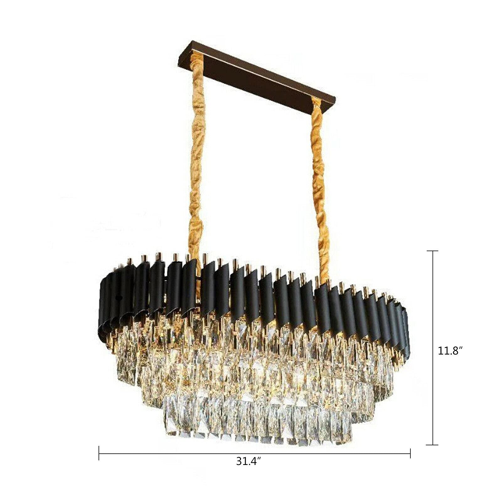 Modern 8-Light Rectangular Crystal Chandelier - E12 Base Chrome Linear Raindrop Hanging Light Fixture - 31.5