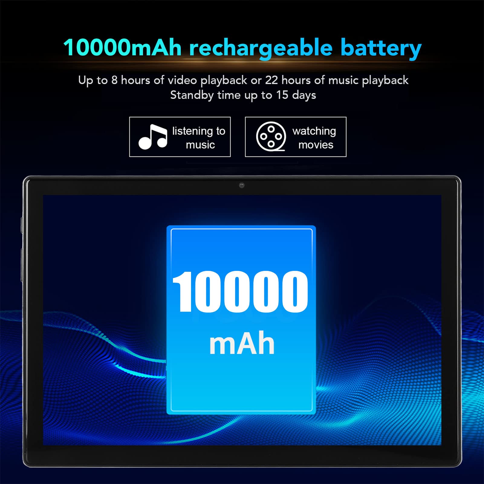 Zunate 10 Inch Android 12 Tablet - 12GB RAM 256GB Storage, 8-Core CPU, 4G LTE Calling, 8MP+20MP Cameras, 1920x1200 IPS Display, Dual Band WiFi - Perfect for Work, Study & Entertainment (Black)