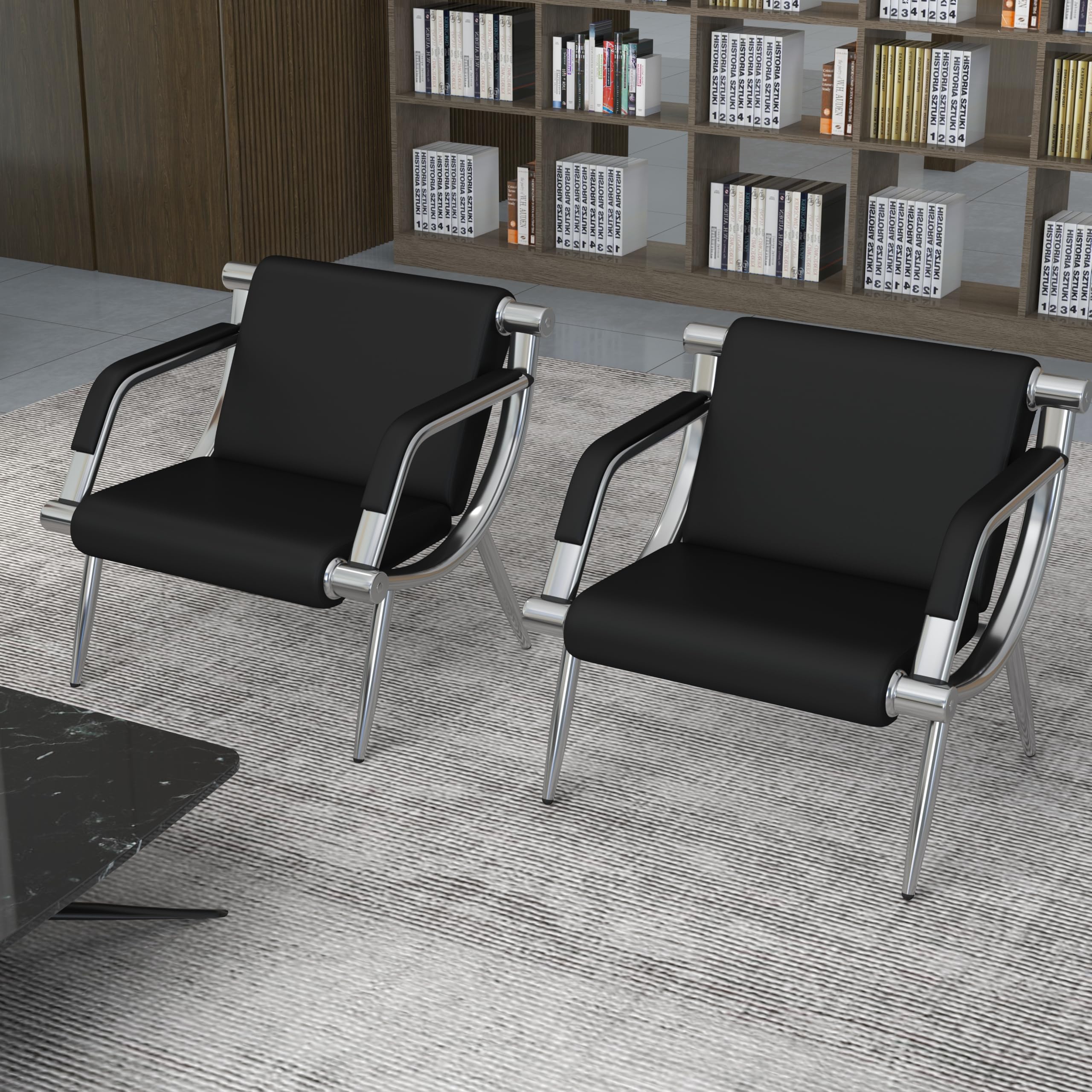 Kinsuite 2-Pack Black PU Leather Waiting Room Chairs with Arms - Office Guest Chairs, Reception Chairs for Salon, Barber Shop, Airport, Bank & Lobby - Comfortable Seating Solution for Waiting Areas