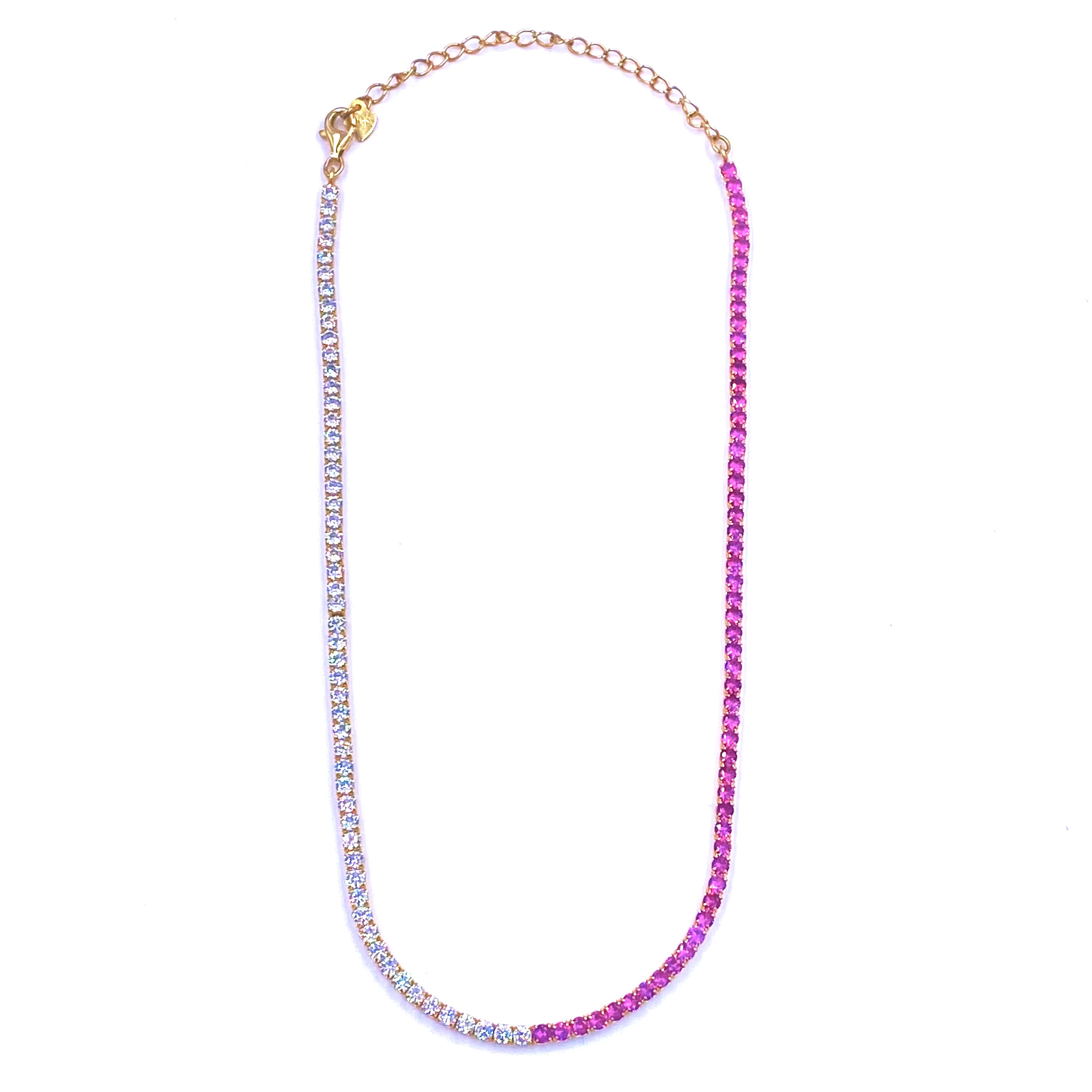 14K Gold Plated Sterling Silver Red CZ Tennis Necklace for Women | Elegant Split Center Design | Perfect for Parties, Weddings & Date Nights