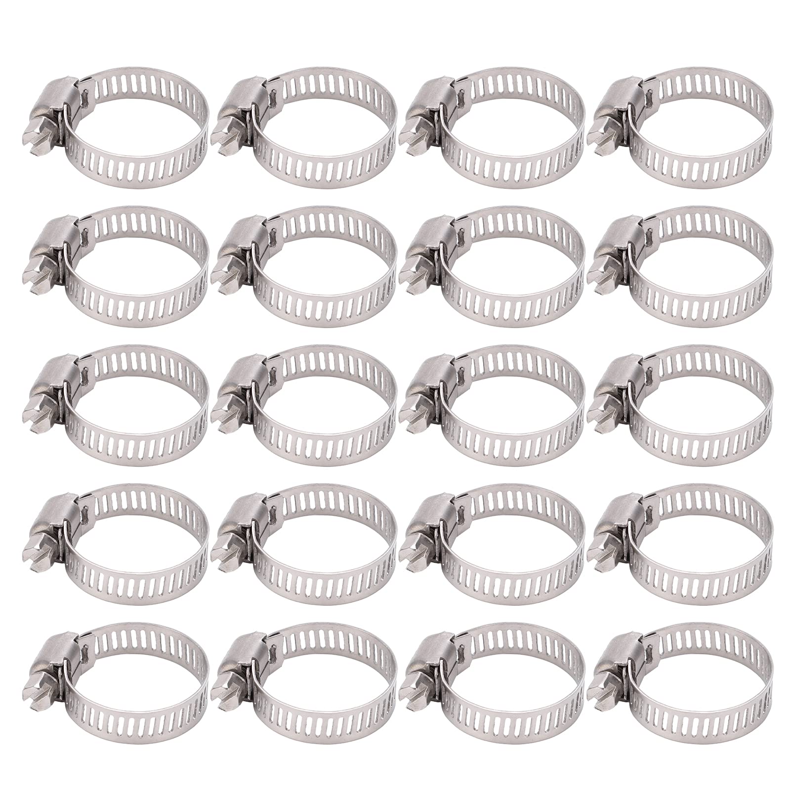 20Pcs 304 Stainless Steel Mini Hose Clamps - Heavy Duty Tube Clips for Automotive, Industrial & Marine Use - Secure Pipe Connections for Fuel Lines, Coolant Hoses & Air Ducts