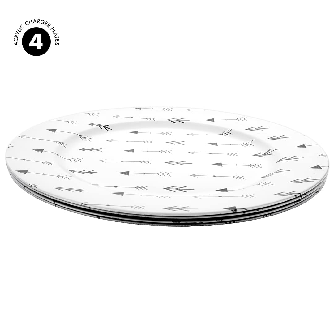 Koyal Wholesale 13-Inch Abstract Acrylic Charger Plates Set of 4 - Heavy Duty Wedding, Birthday Party & Baby Shower Dinnerware - Woodland Arrows Design for Elegant Table Settings & Special Events