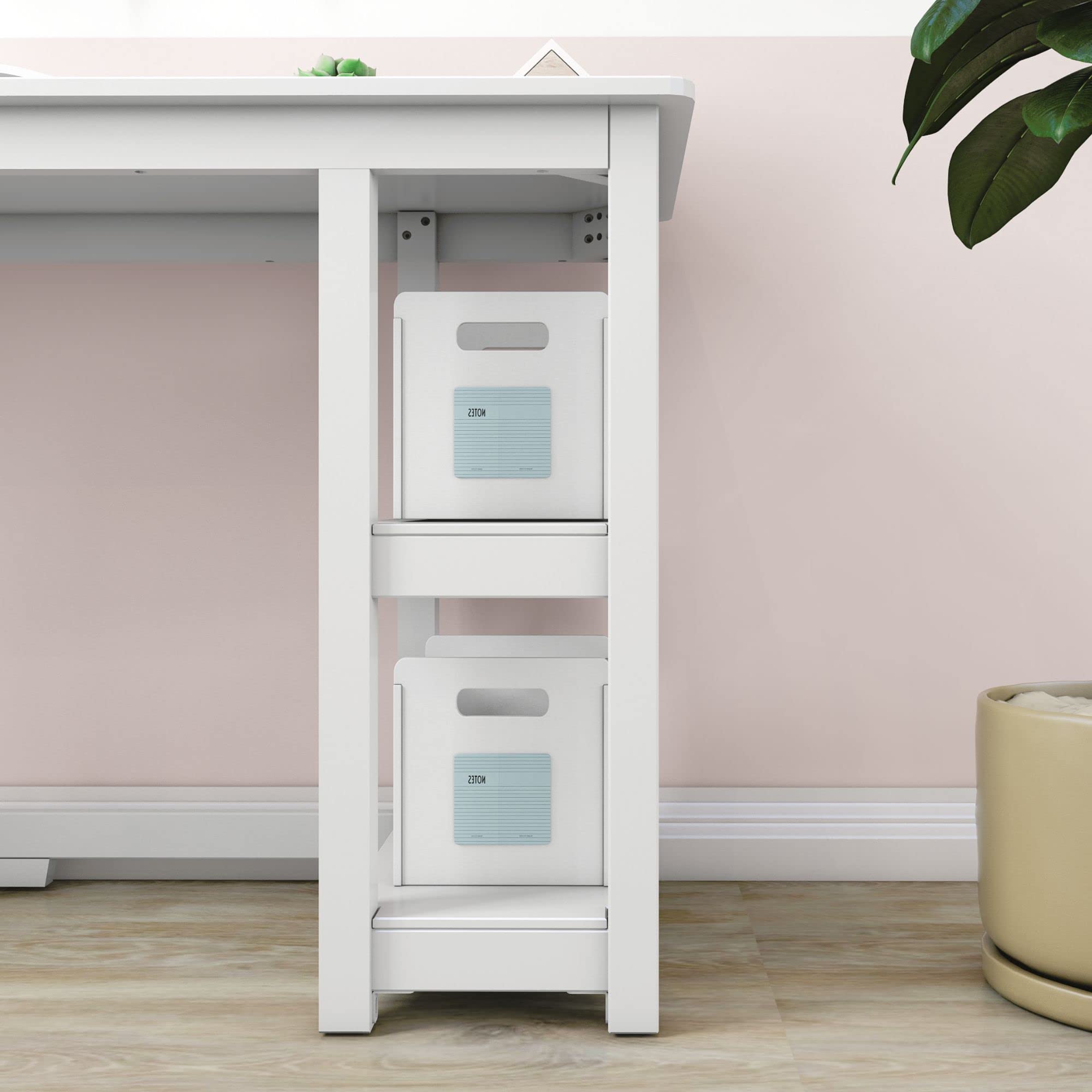 Max & Lily 47 Inch Solid Wood Study Desk with Storage Shelves - White - Perfect for Home Office, Kids Room, and Dormitory Organization
