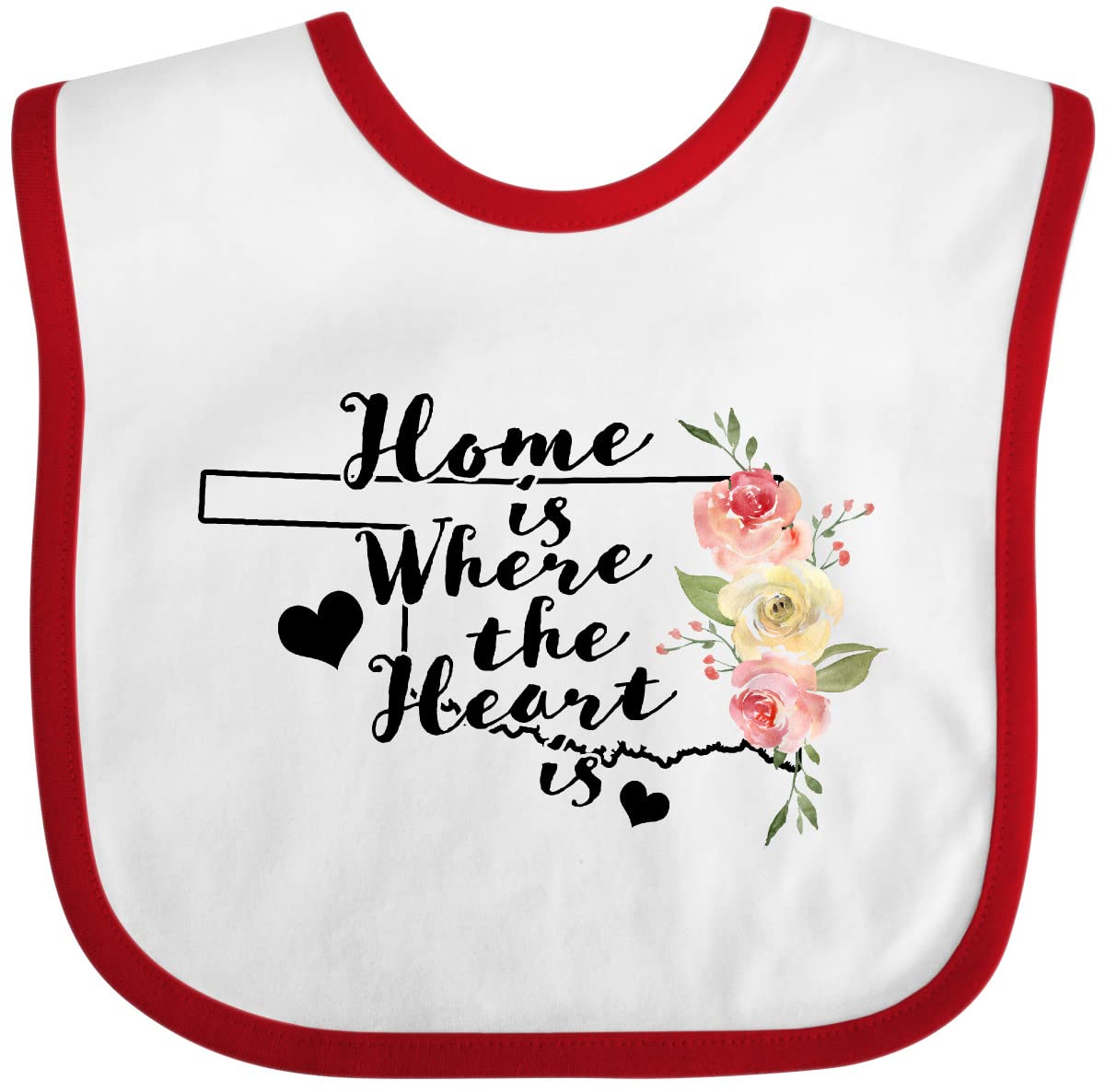 Inktastic Oklahoma Home Is Where the Heart Is Watercolor Floral Baby Bib - Soft Cotton Drool Bib for Infants, Cute Gift for Newborns & Baby Showers, Perfect for Feeding Time & Photo Shoots