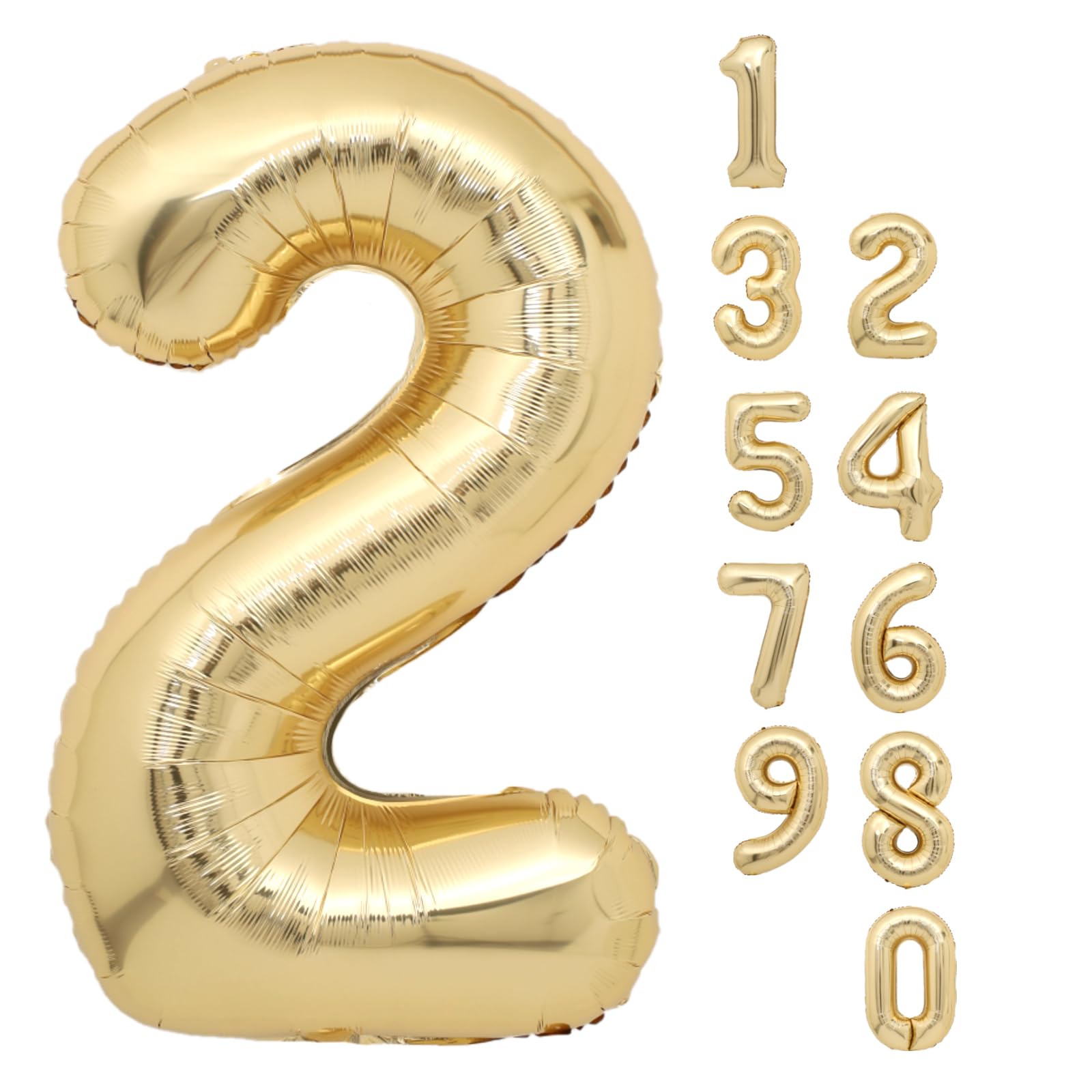 40 Inch White Gold Number 2 Balloon - Giant Helium Foil Balloons for 2nd Birthday Party Decorations - Kids Birthday, Ocean Theme Party & 2 Year Anniversary Decor (Perfect for Indoor/Outdoor Celebrations)