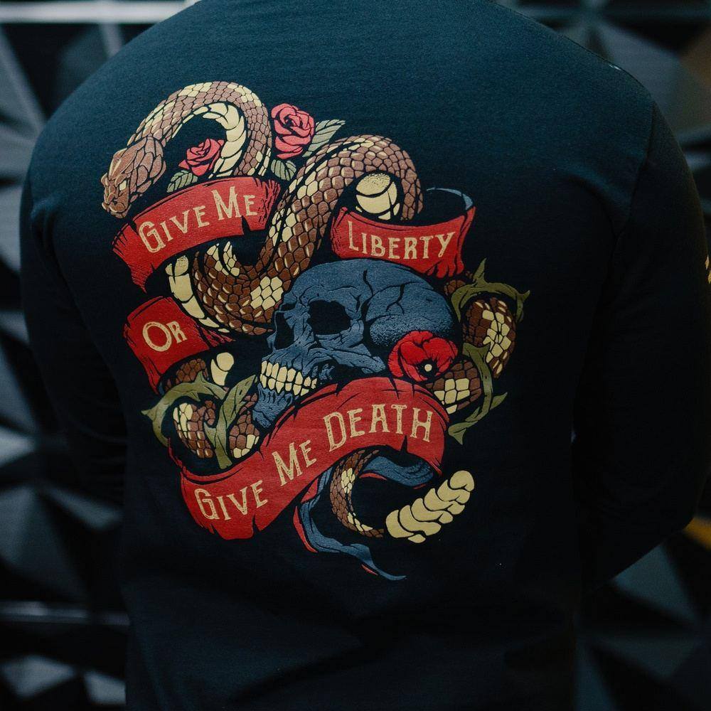 Liberty or Death Long Sleeve Shirt - Black Cotton Tee for Men | Patriotic American Apparel for Casual Wear & Outdoor Activities