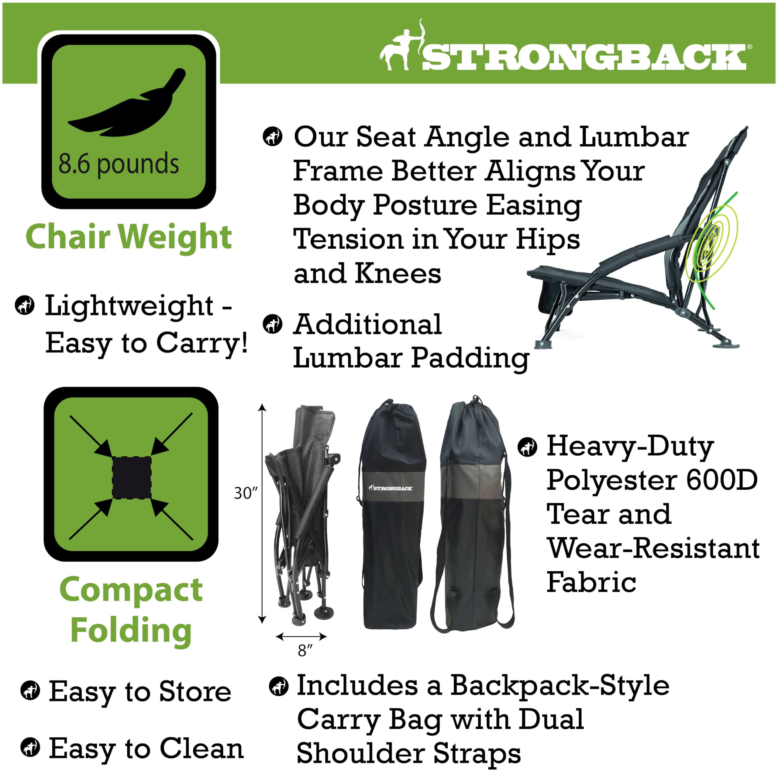 STRONGBACK Low Gravity Beach Chair with Built-in Lumbar Support - Heavy Duty Portable Folding Chair for Adults - Camouflage Design - Perfect for Beach, Camping, Backyard & Outdoor Relaxation