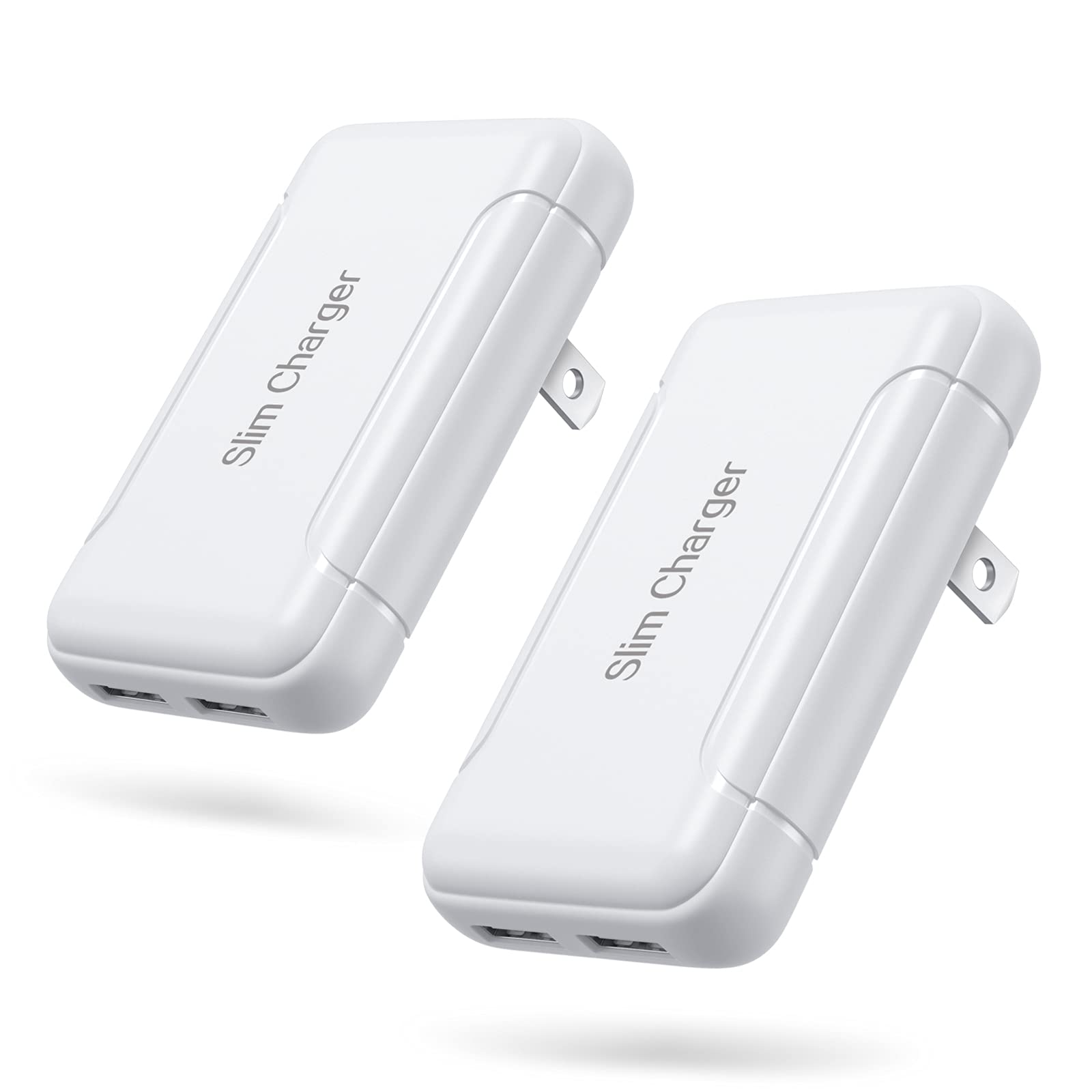 Pofesun 2-Pack Slim USB Wall Charger - 3A/5V Dual Port Fast Charging Adapter with Foldable Plug for iPhone 16/15/14/13/12 Pro Max, Samsung, LG, Pixel & Android Devices | Compact Travel Charger for Home, Office & Car Use