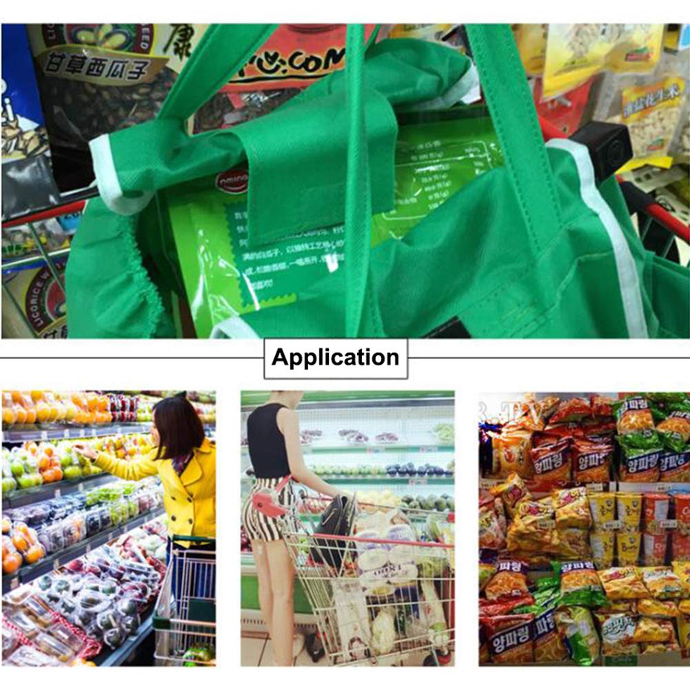 2 Pack Reusable Grocery Bags - Eco-Friendly Shopping Trolley Bags with Handles, Foldable Non-Woven Tote Bags for Supermarket, Farmers Market & Grocery Shopping - Clip on Shopping Cart for Convenient Grab & Go