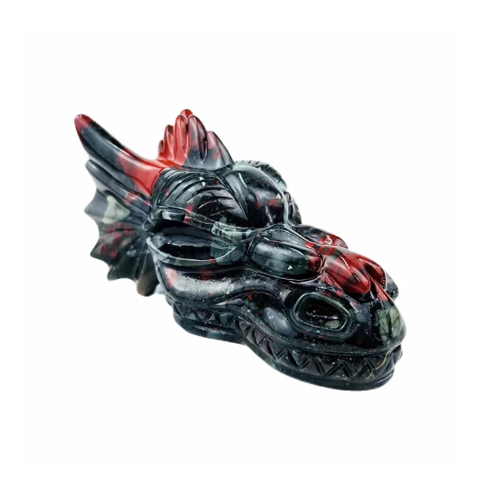 Hand-Carved Natural Crystal Dragon Skull Sculpture - Bloodstone Collectible Art Piece for Home Decor, Unique Gift for Fantasy Lovers | Perfect for Gothic Decor, Witchy Altars & Medieval Themed Collections