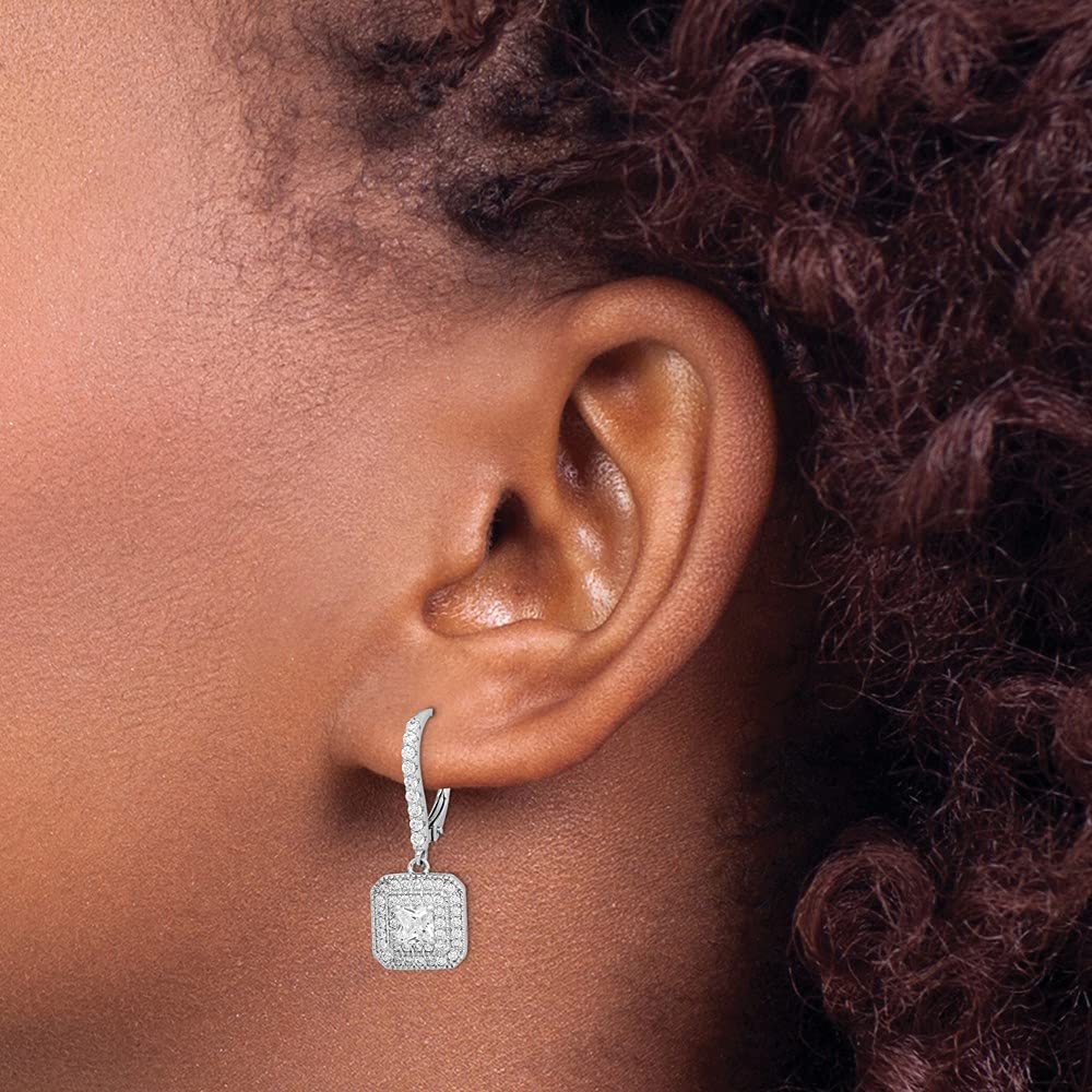 925 Sterling Silver Cubic Zirconia Leverback Dangle Earrings for Women | Elegant Fine Jewelry Gift for Her | Perfect for Weddings, Parties & Special Occasions