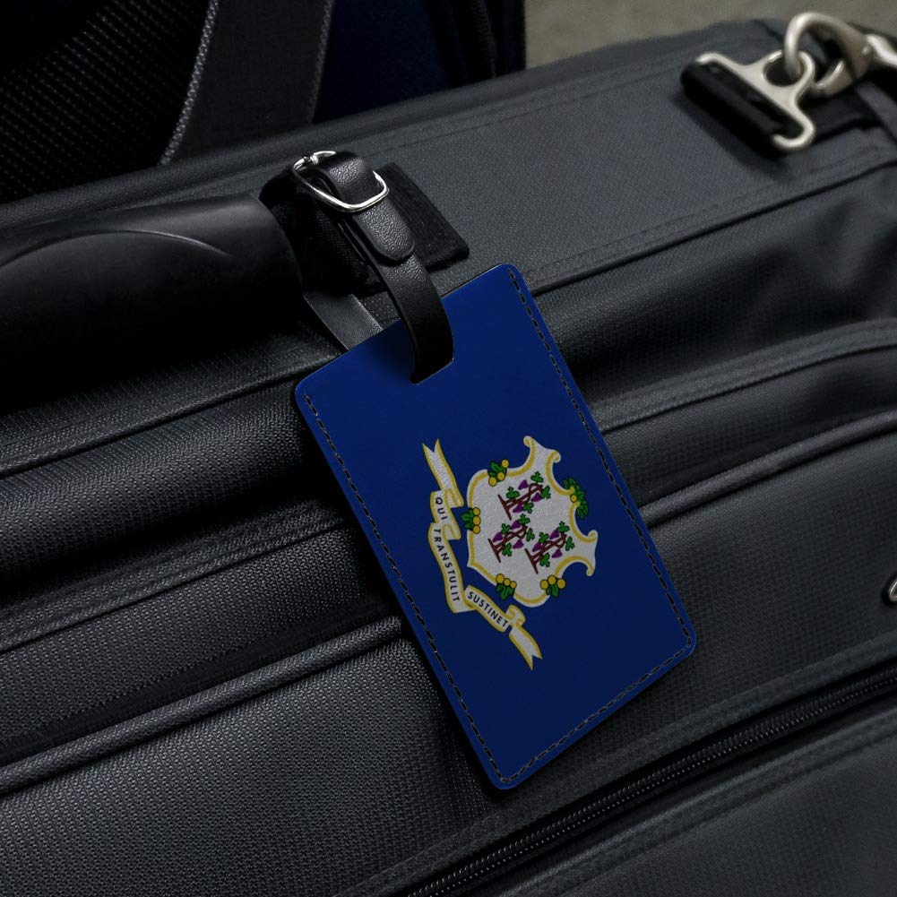 Connecticut State Flag Leather Luggage Tag - Rectangle ID Card Holder for Suitcases & Carry-On Bags | Perfect for Travel Identification & Personalized Gift