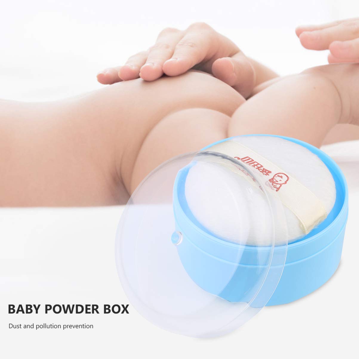 Premium Blue Body Powder Puff Sponge Case - Talcum Powder Applicator Container with Soft Puff for After-Bath & Makeup | Travel-Friendly Cosmetic Storage