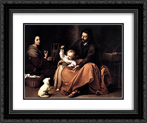 Bartolome Esteban Murillo The Holy Family with the Little Bird Art Print - 24x20 Inches, Black Ornate Frame with Double Matting, Museum Quality Religious Wall Decor - Perfect for Living Room, Church, or Home Chapel Display