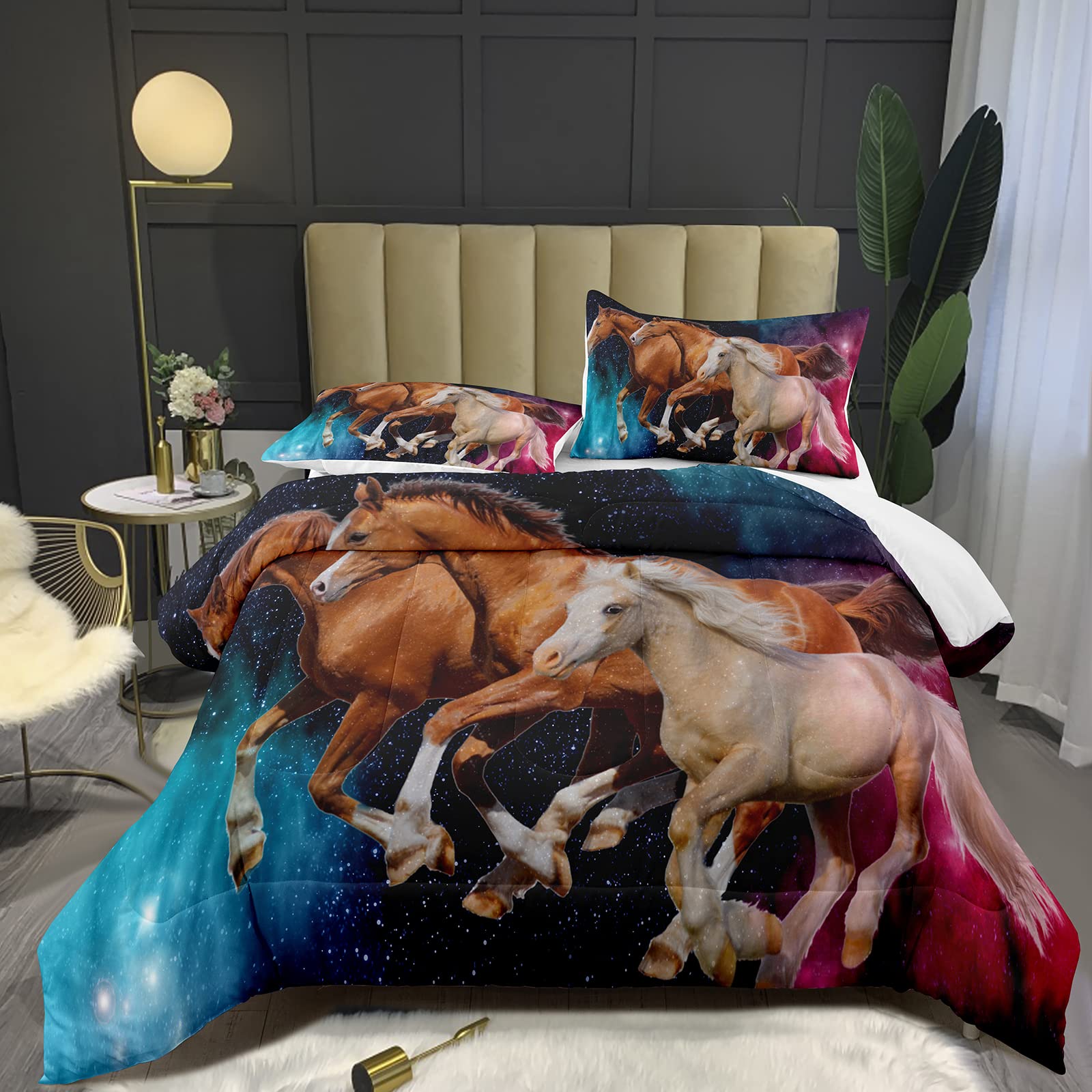 Bodhi Dream Series Twin Size Horse Comforter Set for Boys - 3D Animal Print Kids Bedding Set (1 Comforter + 1 Pillowcase) - Perfect for Kids' Room Decor & Cozy Sleep