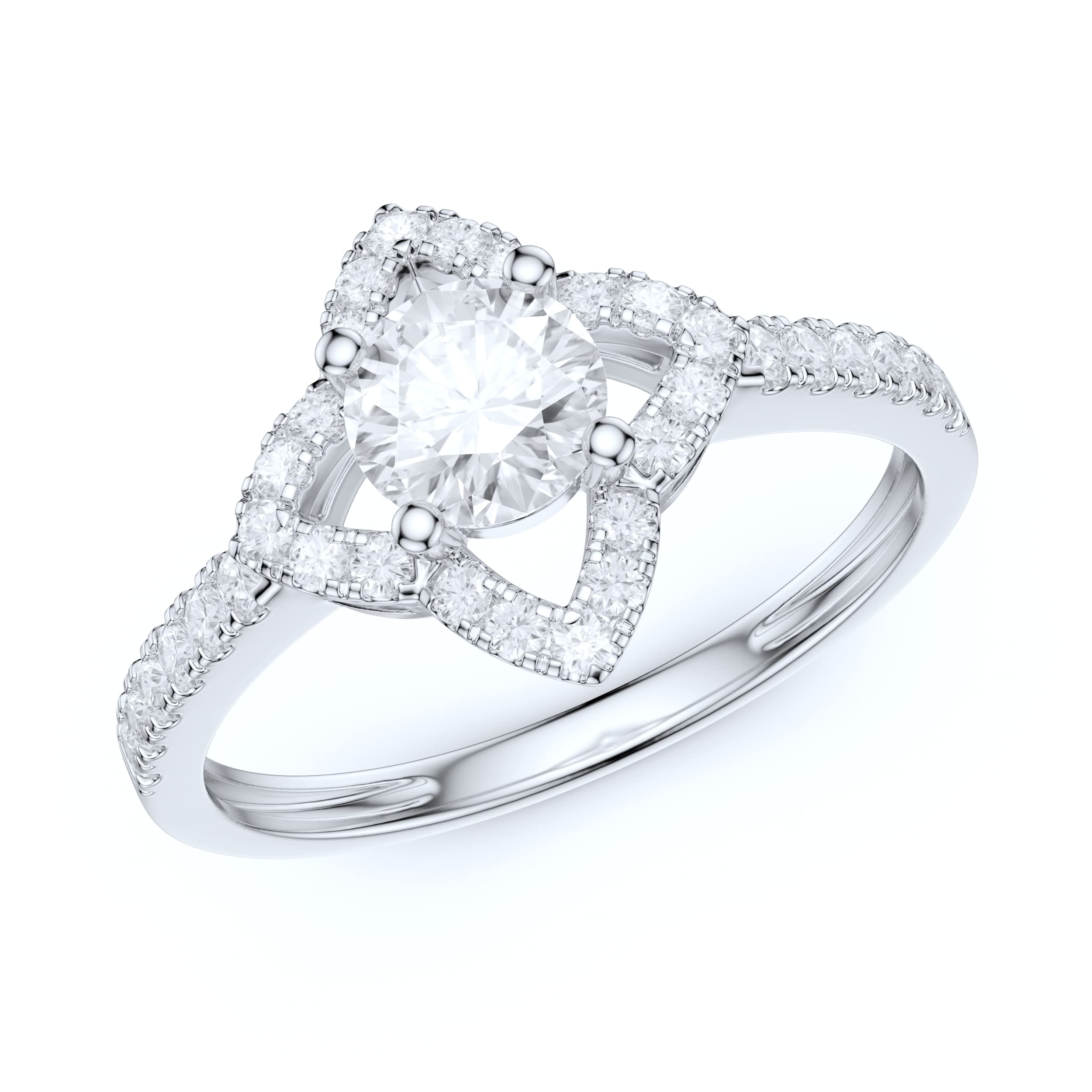 10K White Gold Smooth Four-Point Star Halo Engagement Ring - 0.5ct Simulated Diamond or Genuine Moissanite - Promise Ring for Women, Wedding, Anniversary Gift - Perfect for Proposals, Valentine's Day & Special Occasions