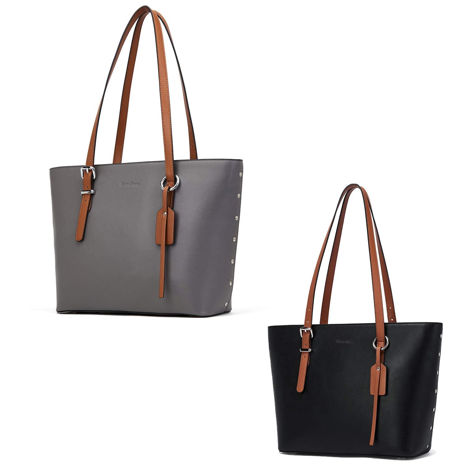 WESTBRONCO Women's Leather Handbag Set - Designer Tote & Shoulder Bag for Work, Travel & Daily Use (2-Piece Grey Collection) | Perfect for Office Commute, Business Trips & Weekend Outings