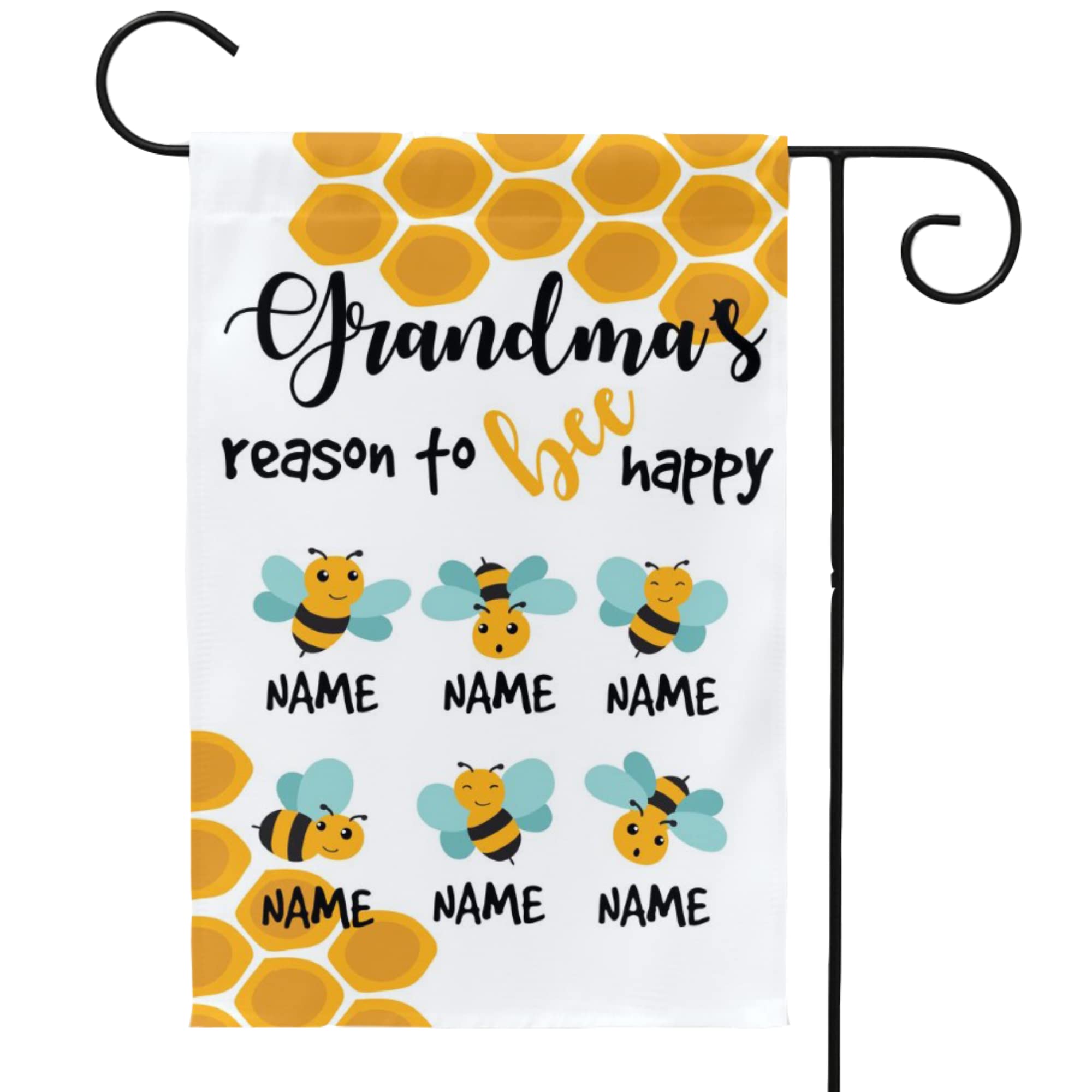 Custom Personalized Grandma's Reason to Bee Happy Yard Flag - Grandkids Names Garden Decoration for Spring & Housewarming - Unique Outdoor Welcome Sign for Front Yard & Porch Decor