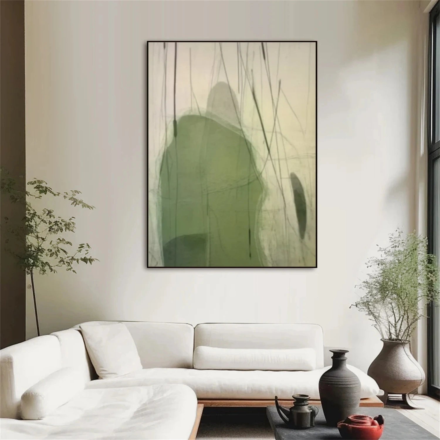 Beige & Green Abstract Wall Art Print #BG120 - Modern Home Decor for Living Room, Bedroom & Office