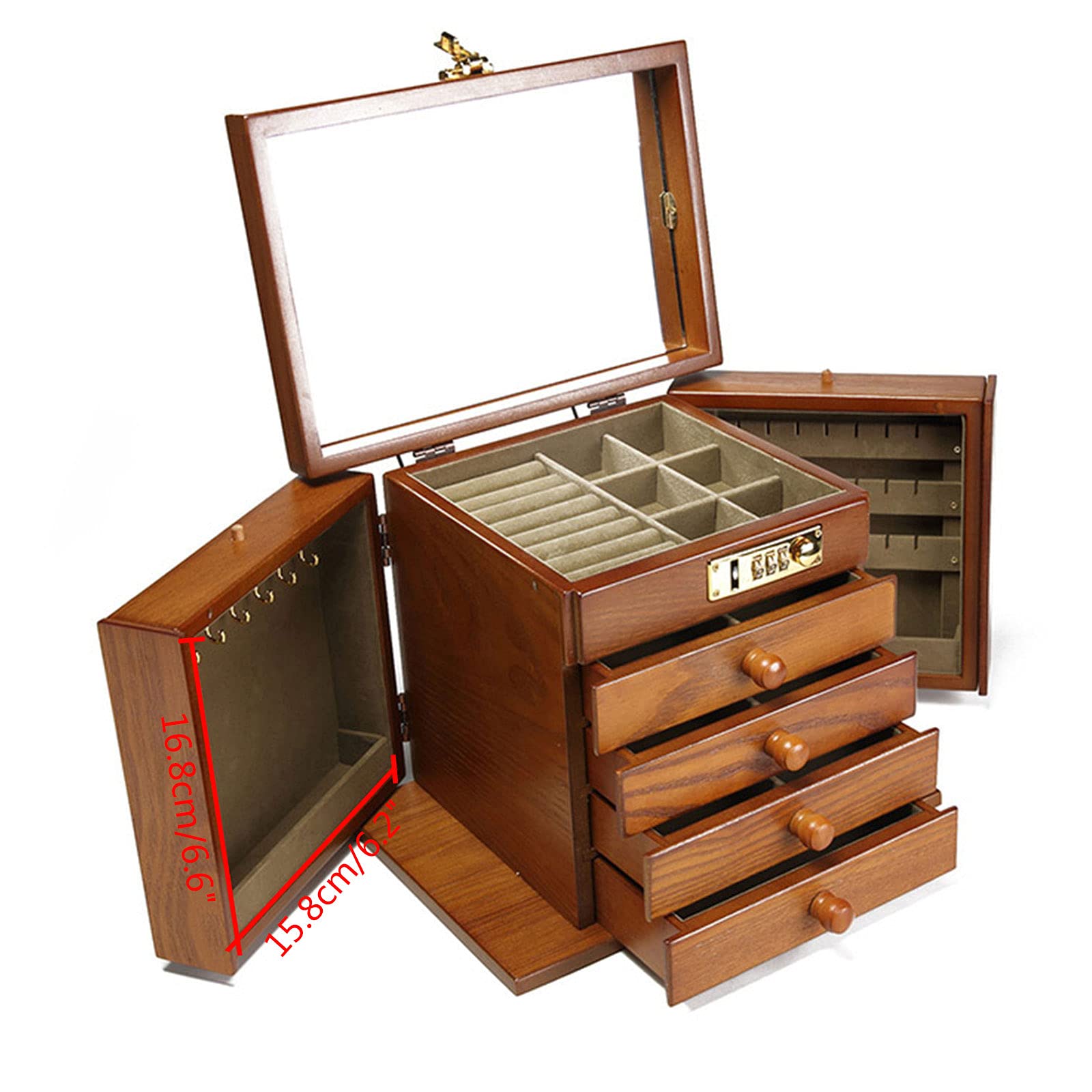 Gdrasuya10 5-Layer Wooden Jewelry Box with 4 Drawers - Perfect for Women's Jewelry Storage & Organization