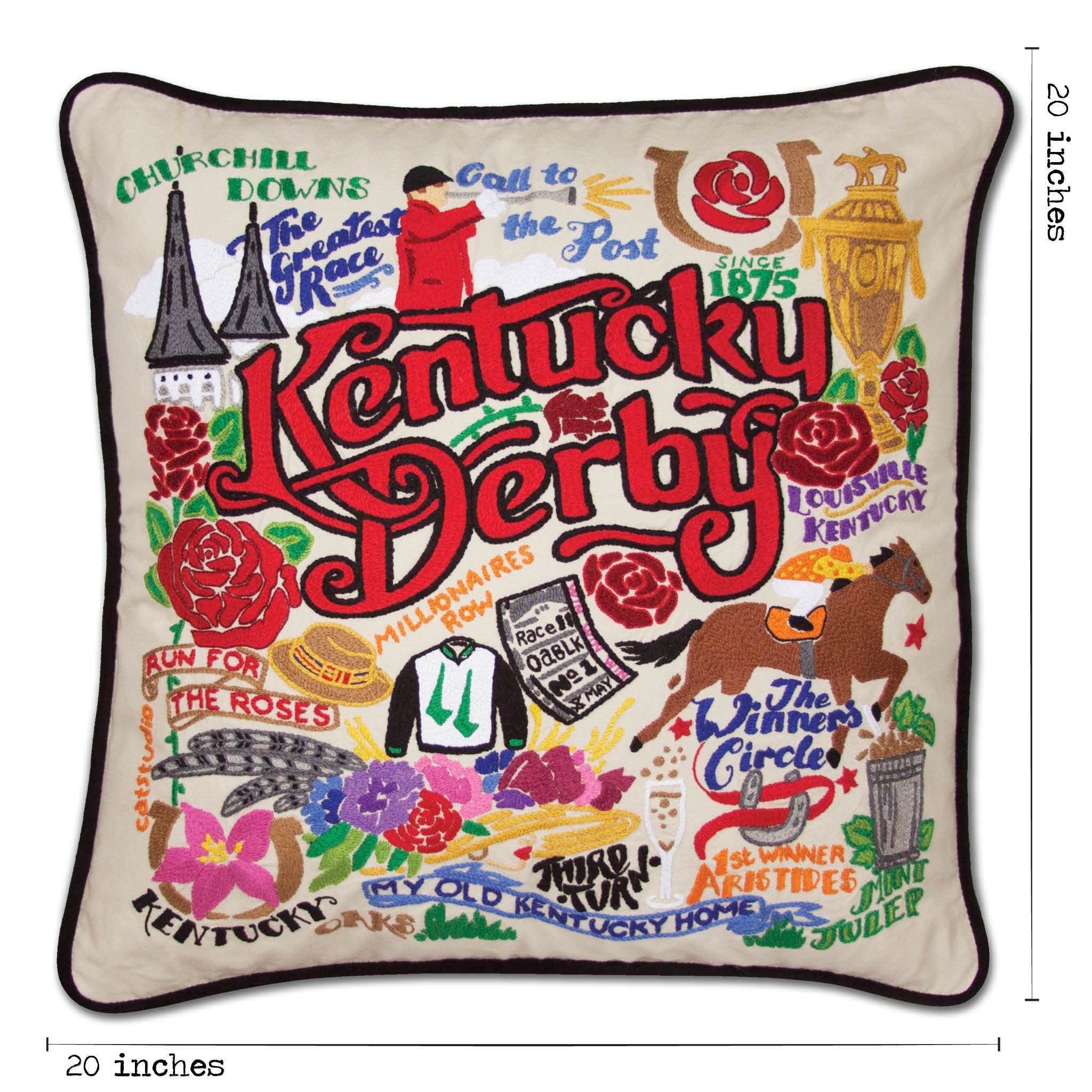 Kentucky Derby Embroidered Decorative Throw Pillow - Horse Racing Themed Home Decor for Sofa, Bed & Living Room