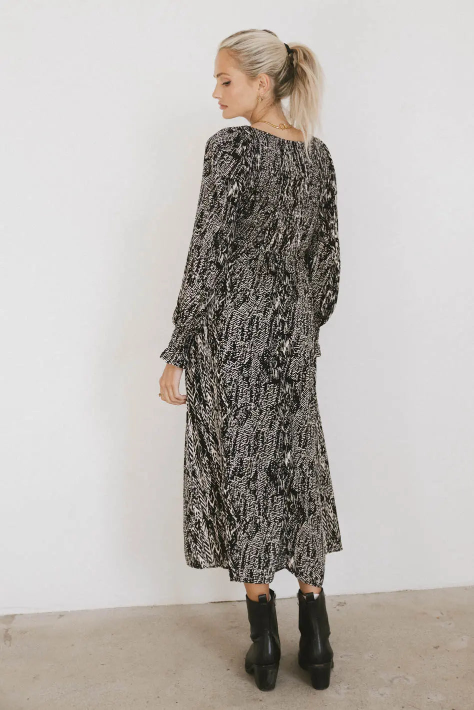 Justice Abstract Print Black Midi Dress - Elegant & Stylish for Casual Outings, Parties & Special Occasions