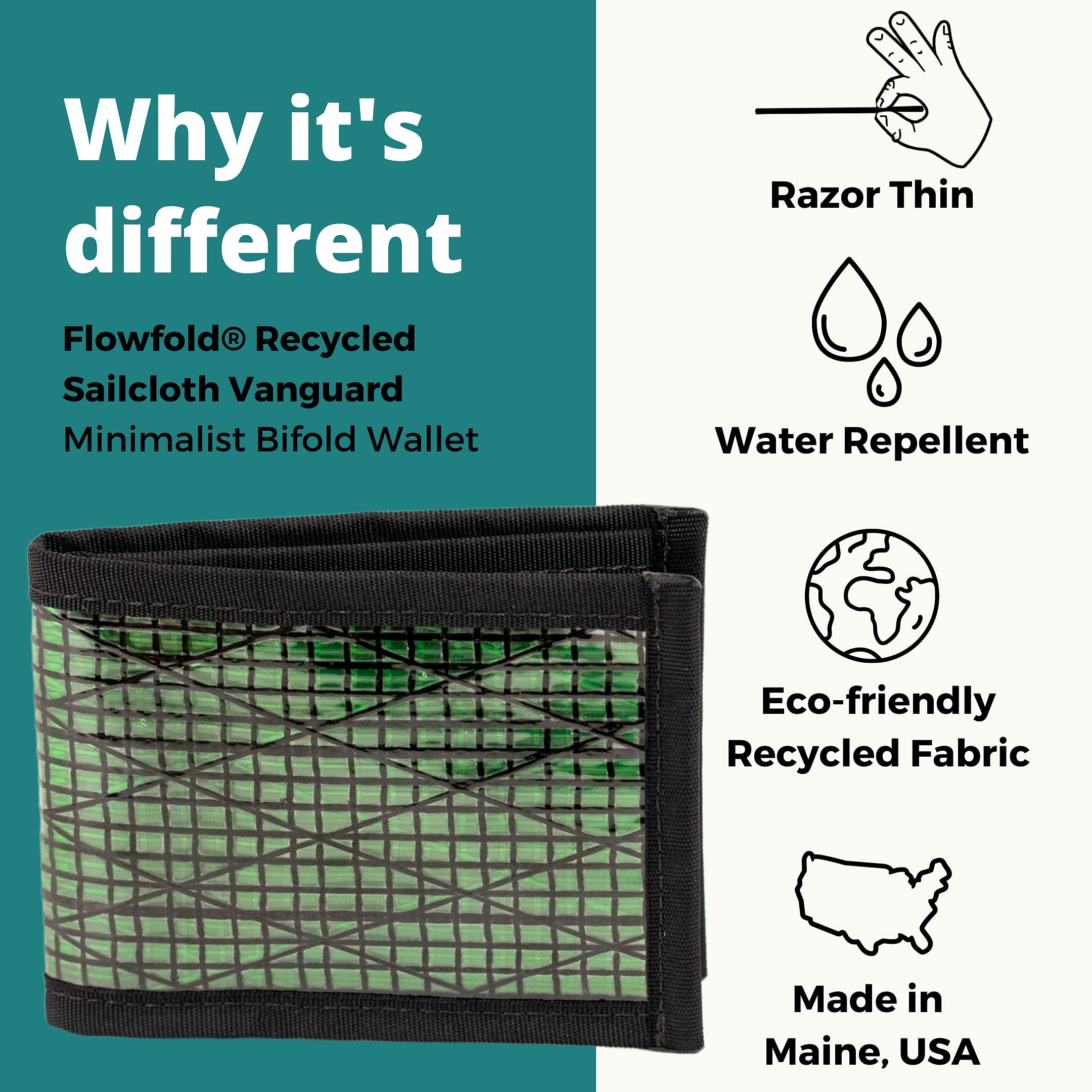 Flowfold Vanguard Slim Front Pocket Bifold Wallet - RFID Blocking Minimalist Wallet for Men - Green - Perfect for Travel, Everyday Carry & Outdoor Adventures