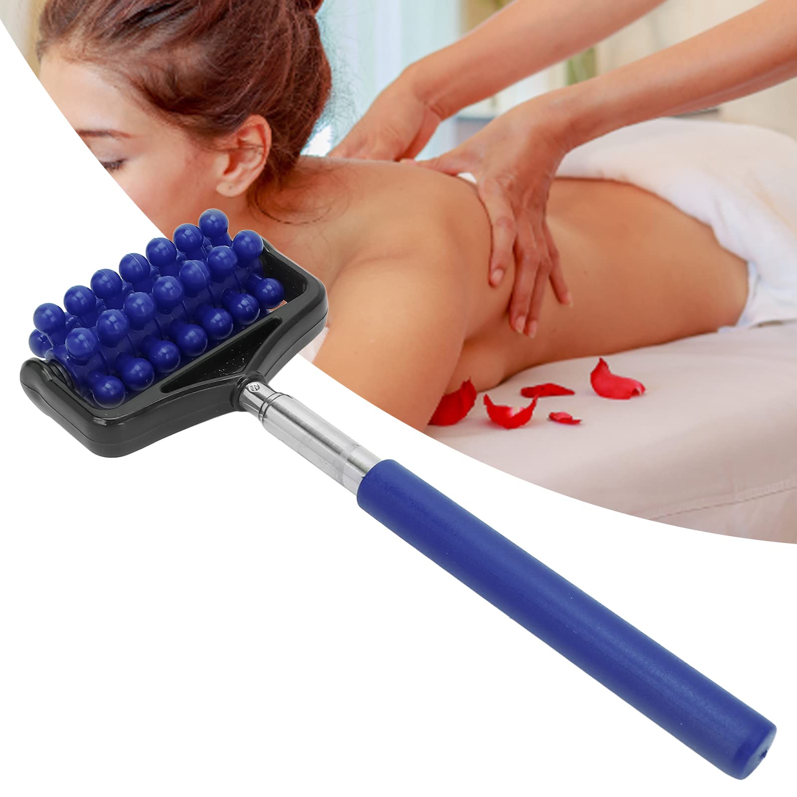 Telescopic Back Massage Roller Stick - Adjustable Rubber Muscle Massager for Neck, Arm, Leg & Back Pain Relief - Perfect for Post-Workout Recovery & Home Relaxation (Navy Blue) - Ideal for Athletes, Office Workers & Stress Relief