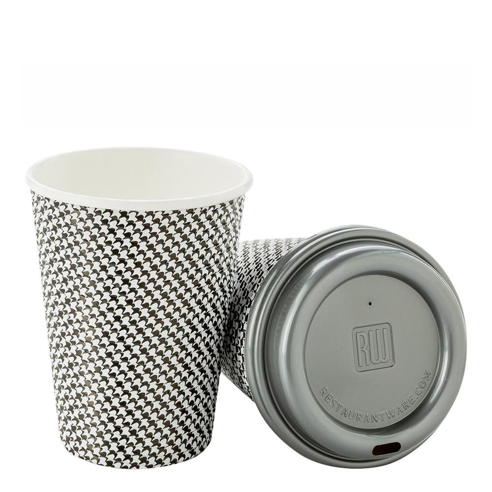Restaurantware 12oz Disposable Coffee Cups - 500 Pack Spiral Wall Hot Paper Cups with Houndstooth Print for Coffee, Tea & Beverages | Insulated Design, Rolled Rim (Lids Sold Separately) | Perfect for Cafés, Offices & Catering Events
