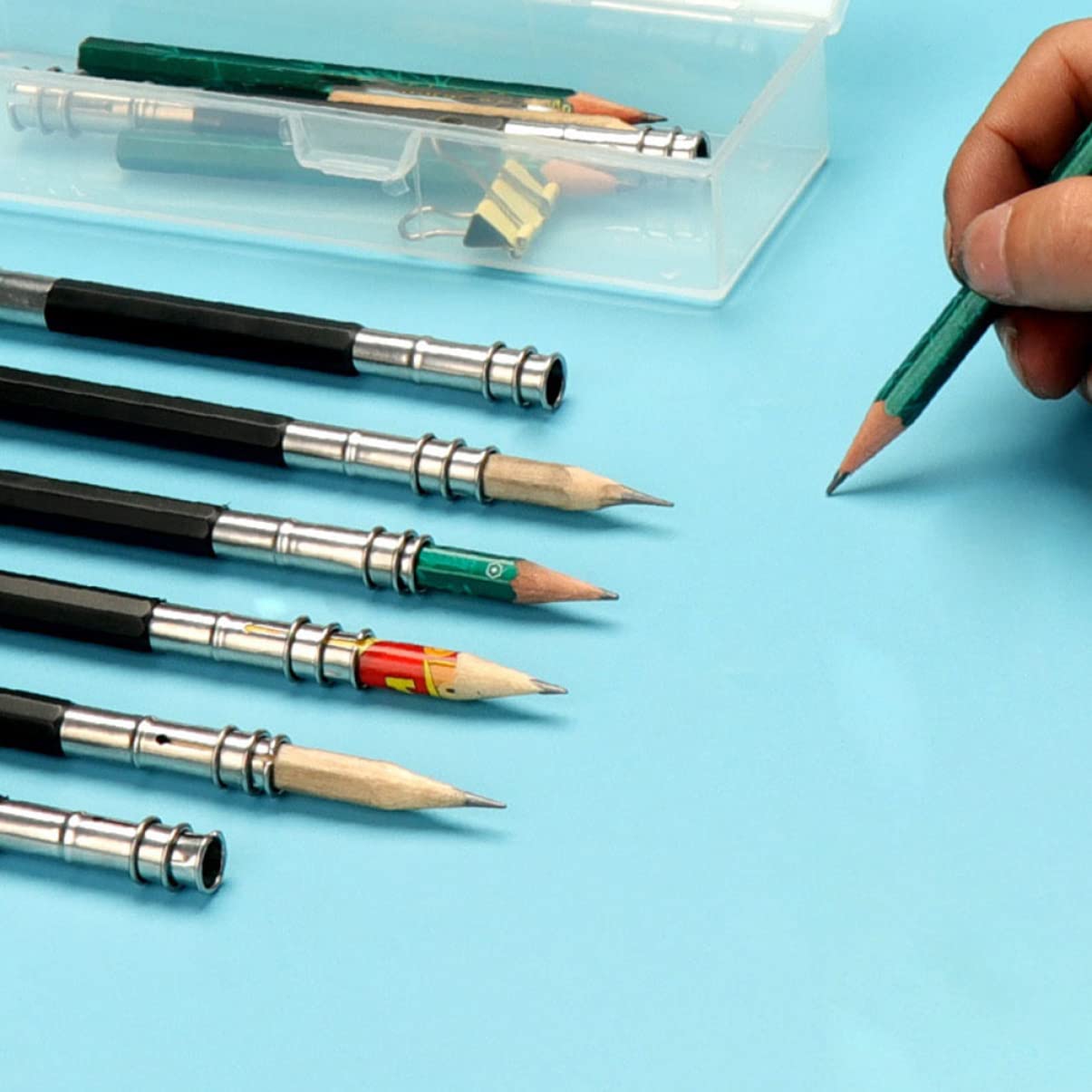 Stainless Steel Pencil Extender 2-Pack - Extend Short Pencils for School & Office Use