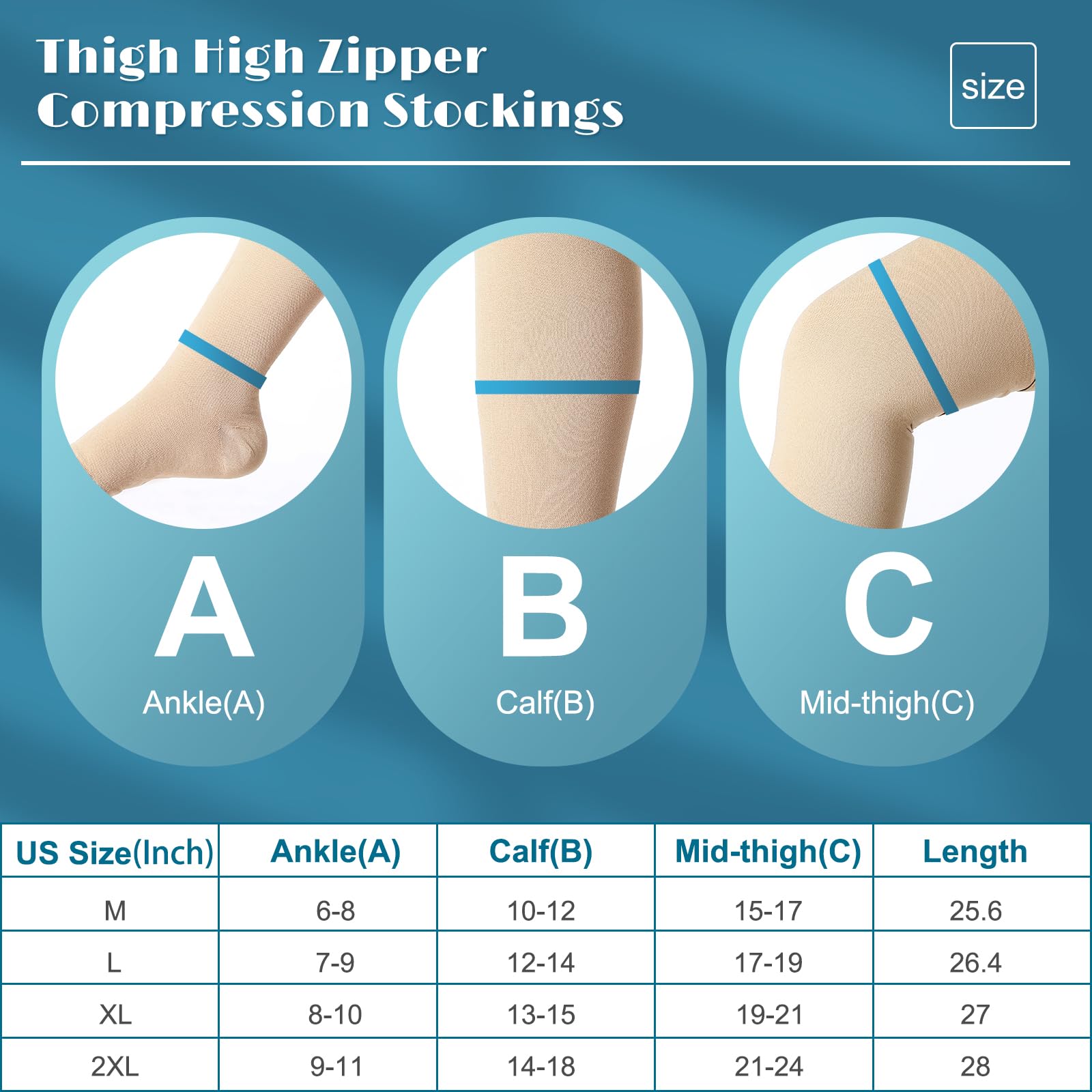 Newcotte Thigh High Compression Socks 20-30mmHg with Zipper - Medical Grade Support Stockings for Women & Men - Perfect for Travel, Nursing & Varicose Vein Relief