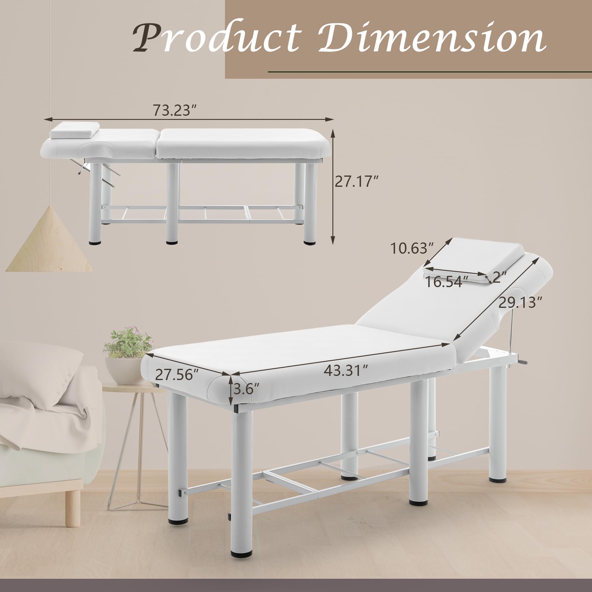 Professional 73 Inch Massage Bed - Adjustable Physical Therapy Table with Removable Headrest & Backrest - Salon Spa Facial Treatment Bed for Estheticians (White) - Perfect for Clinics, Spas & Home Use