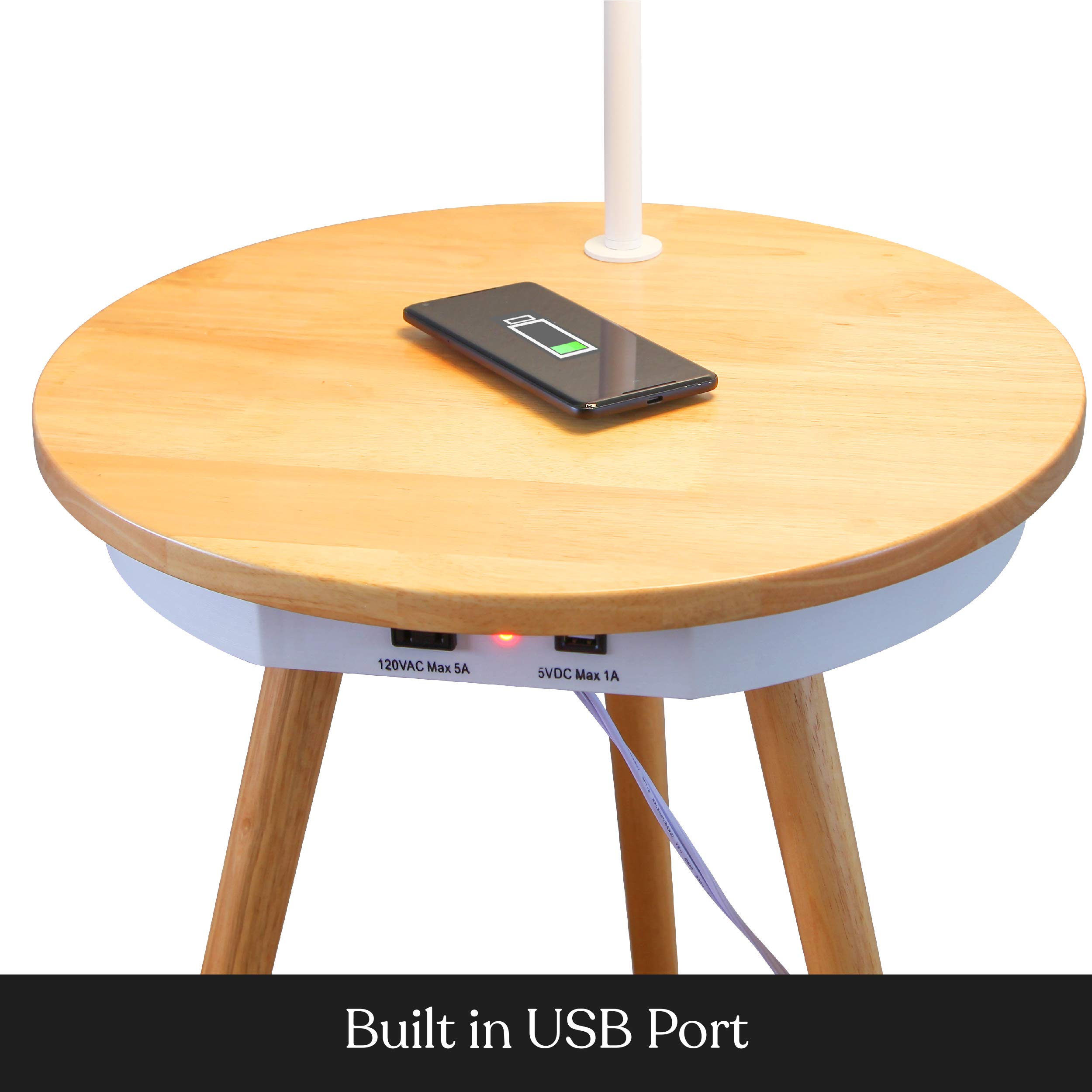 Brightech Owen LED Table Lamp & End Table Combo with USB Port - Modern Mid Century Wooden Desk Lamp for Bedroom, Living Room, Office - Perfect for Reading, Working & Nightstand Lighting