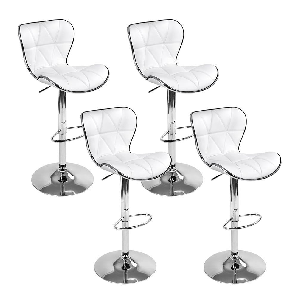 4 Bar Stools with Gas Lift Mechanism & White Leather Seat - Perfect for Kitchen Island, Breakfast Bar & Dining Room