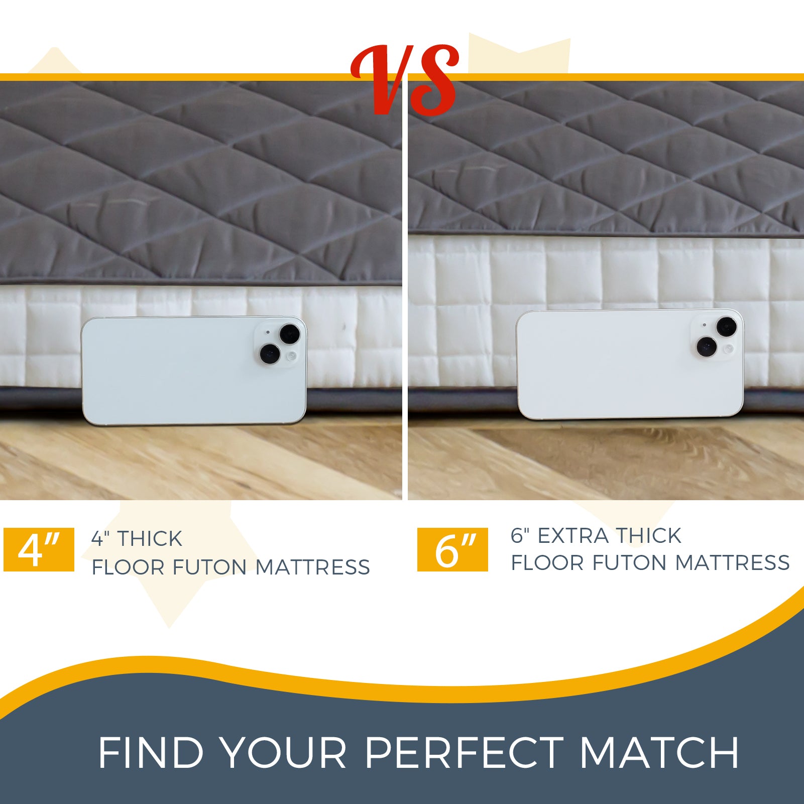 MAXYOYO 6-Inch Extra Thick Floor Futon Mattress with Diamond Quilting - Dark Grey - Foldable Guest Bed for Small Spaces, Dorm Room, or Camping