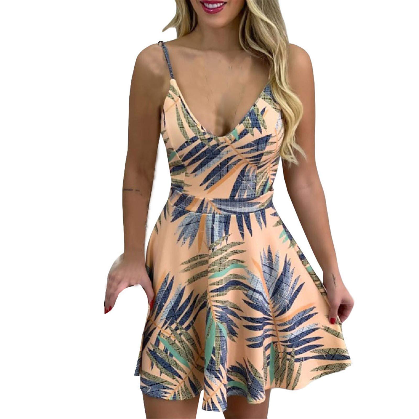 Mini Women's Slim Bohemian V-Neck Beach Dress - Sleeveless Sexy Summer Dress for Women | Perfect for Beach Vacations, Pool Parties & Tropical Getaways
