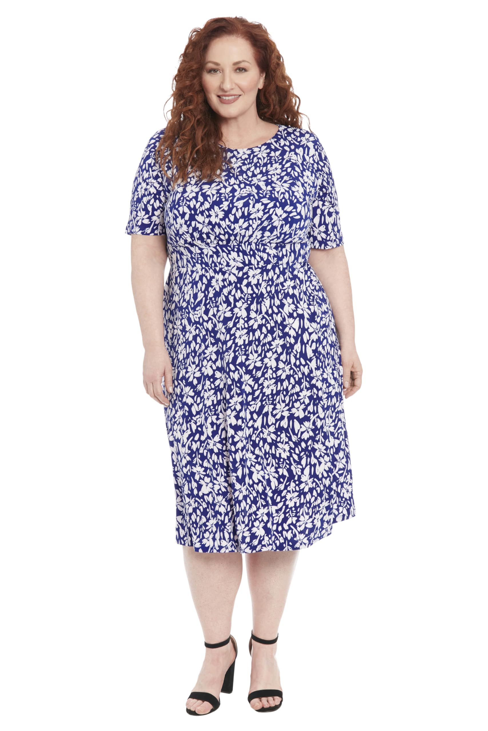 London Times Women's Elbow Sleeve A-Line Midi Dress for Garden Party, Wedding Guest & Special Occasions - Elegant Floral Summer Dress for Bridal Shower, Tea Party & Cocktail Events
